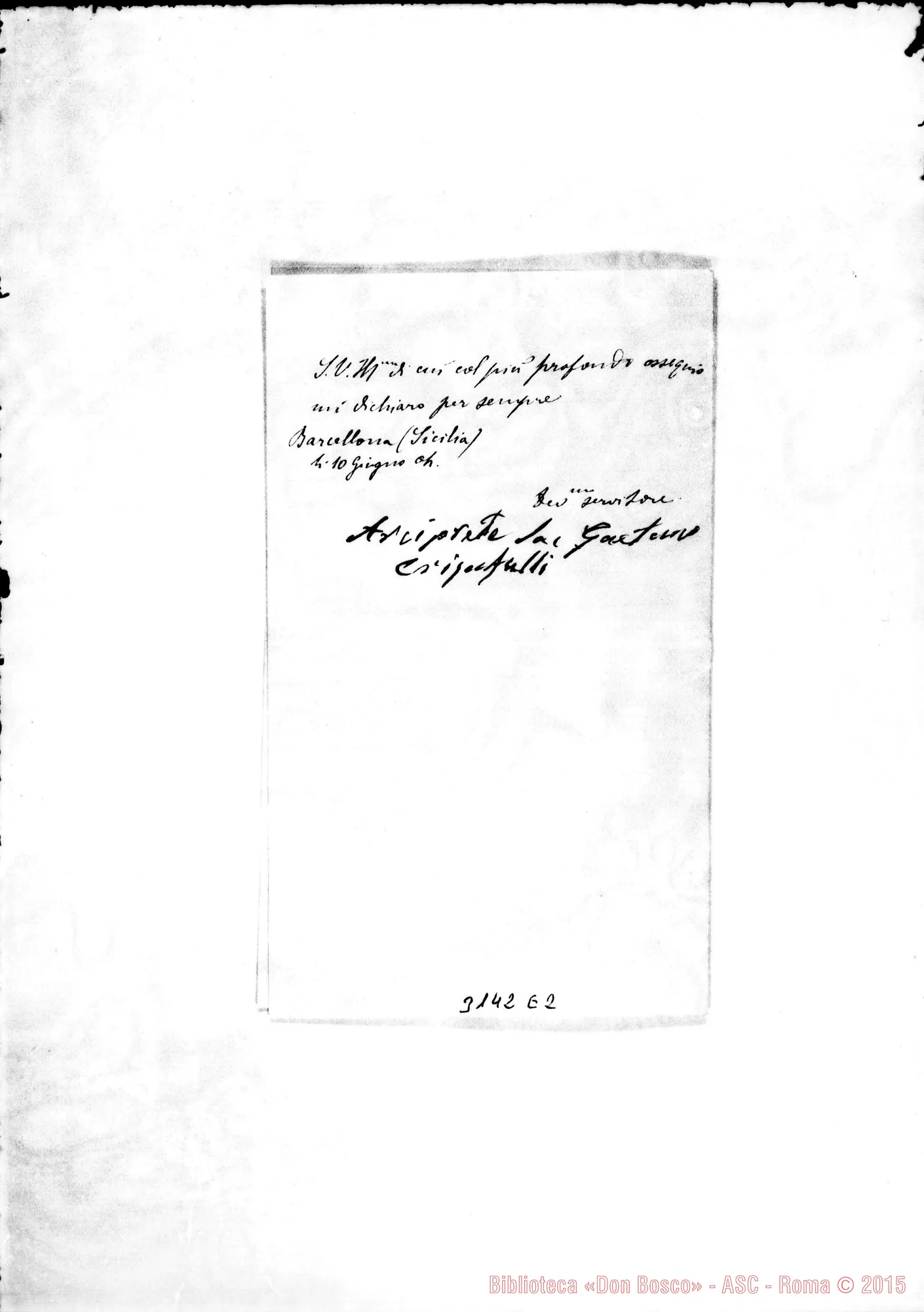 Fotogramma E 2 — Sicilia-Barcellona: Arciprete Gaetano - Rev.mo Signore. Barcellona, 10-06-1904