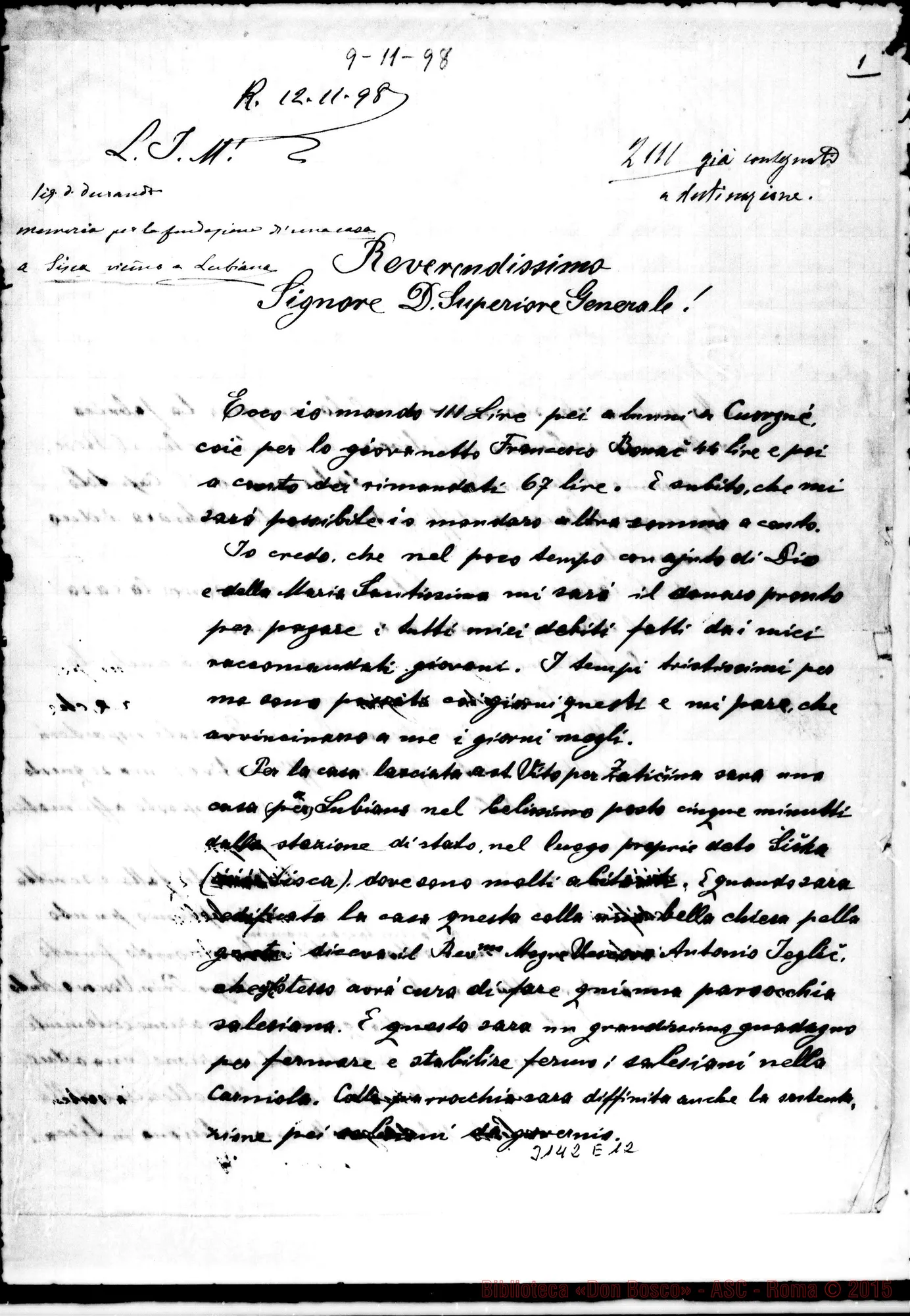 Fotogramma E 12 — Siska: Joannes Smrekar - D. Rua. Lubiana, 9-11-1898