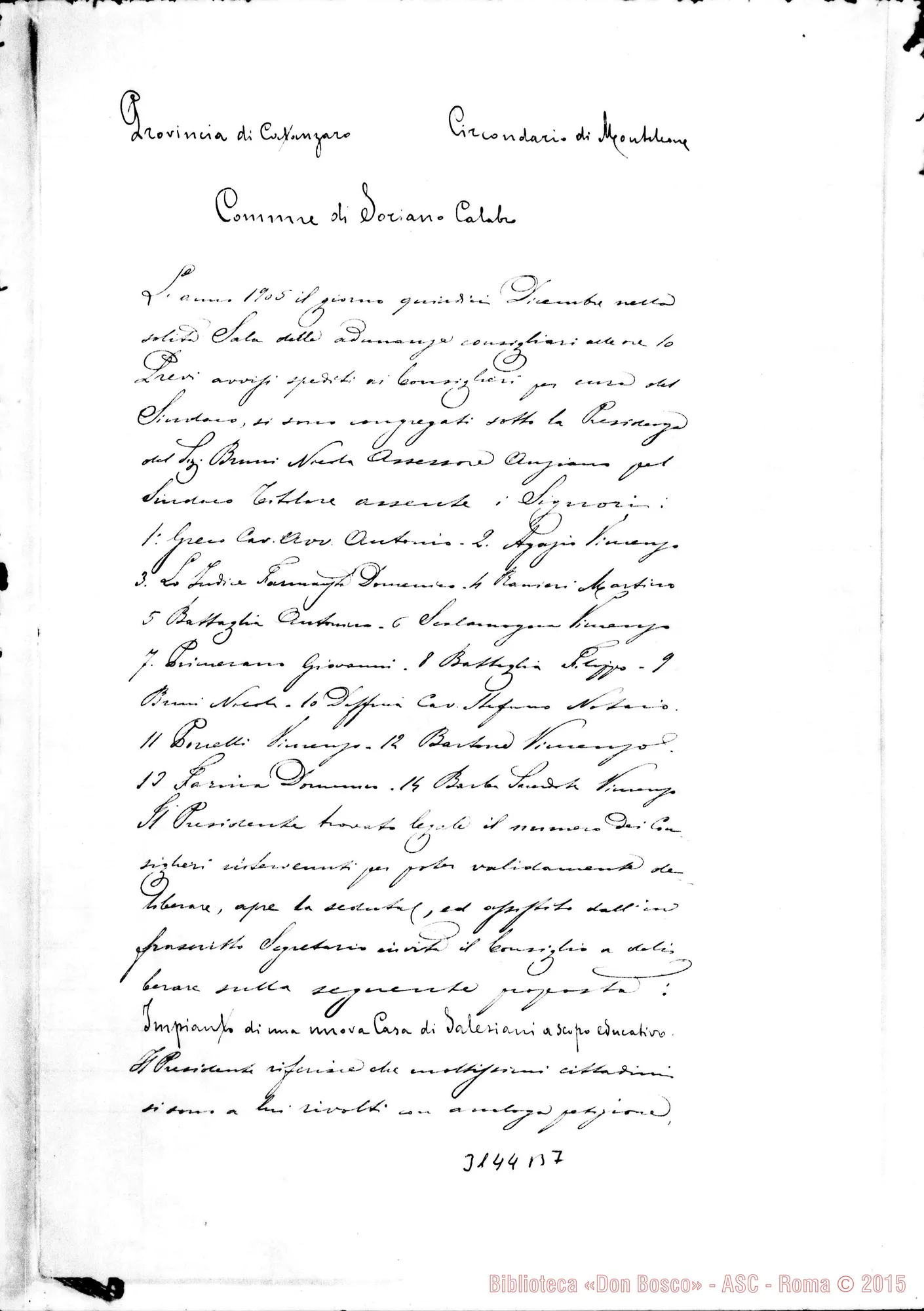 Fotogramma B 7 — Soriano Calabro: Comune di Soriano: Deliberazioni del Consiglio comunale. 1905
