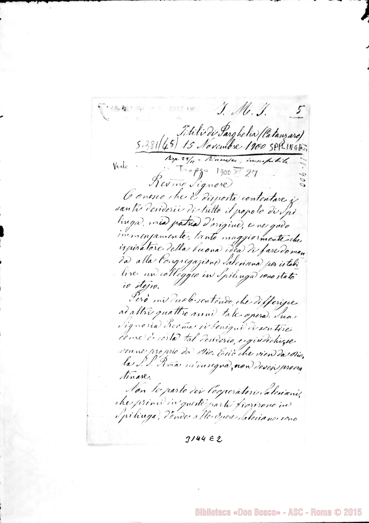Fotogramma E 2 — Antonio Purità, parroco - Rev.do Sig. Fitili, 15-11-1900