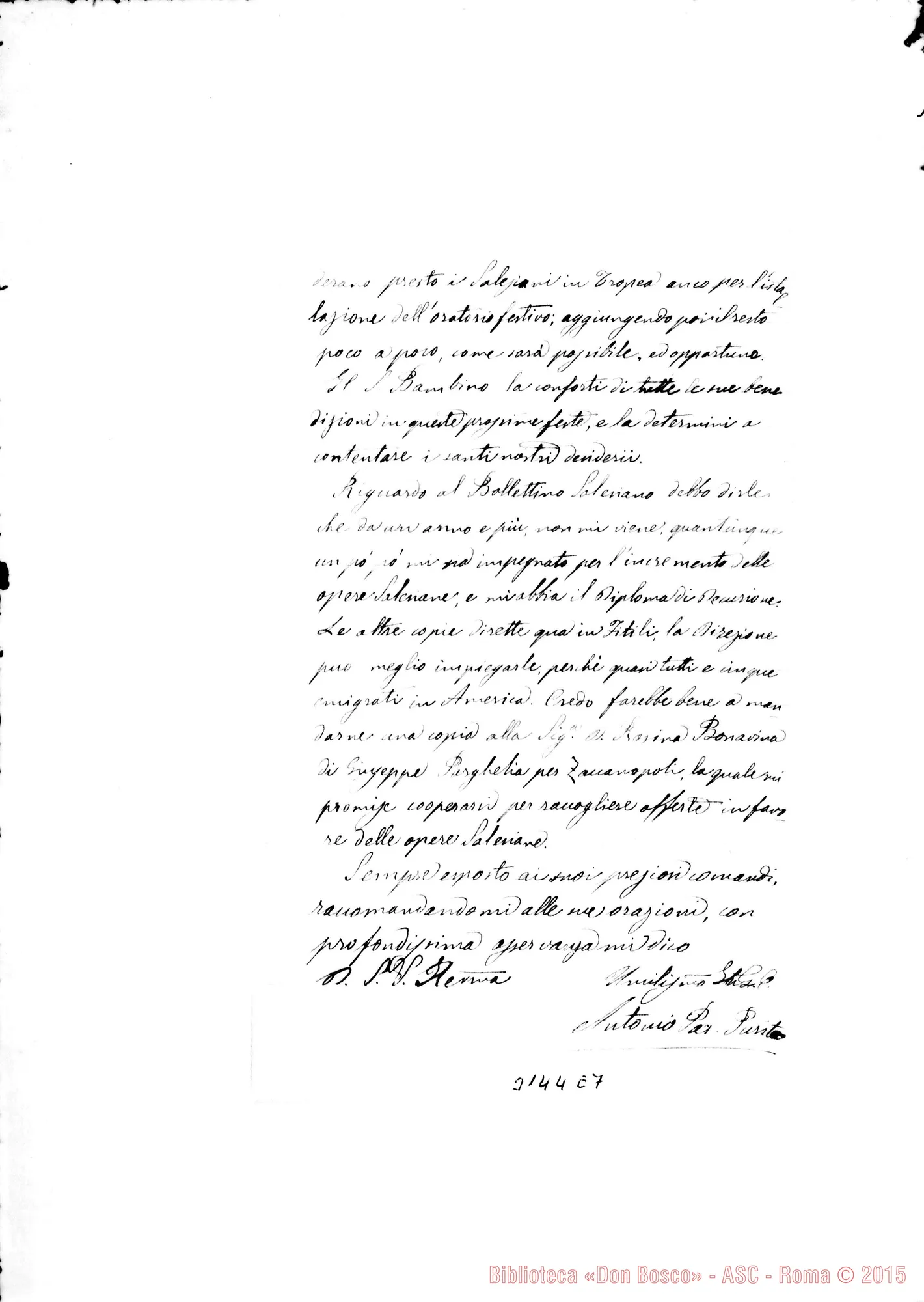 Fotogramma E 7 — Antonio Purità, parroco - Rev.mo Padre. Fitili, 18-12-1900