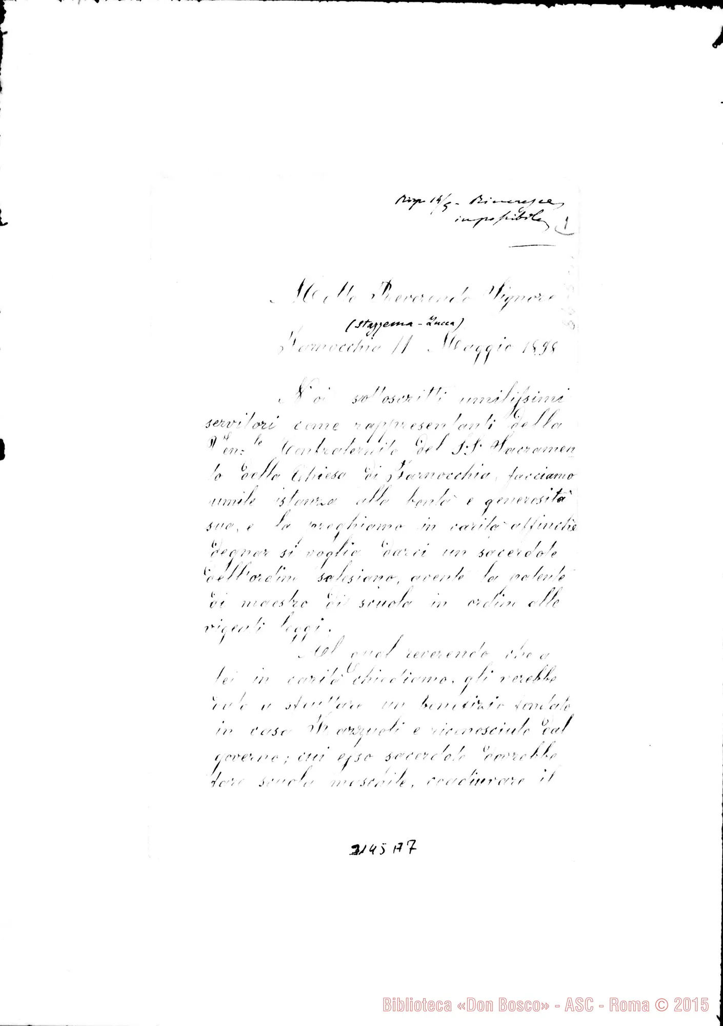 Fotogramma A 7 — Stazzema: Giovacchino Bertelli… - Rev.do Sig. Farnocchia, 11-05-1898
