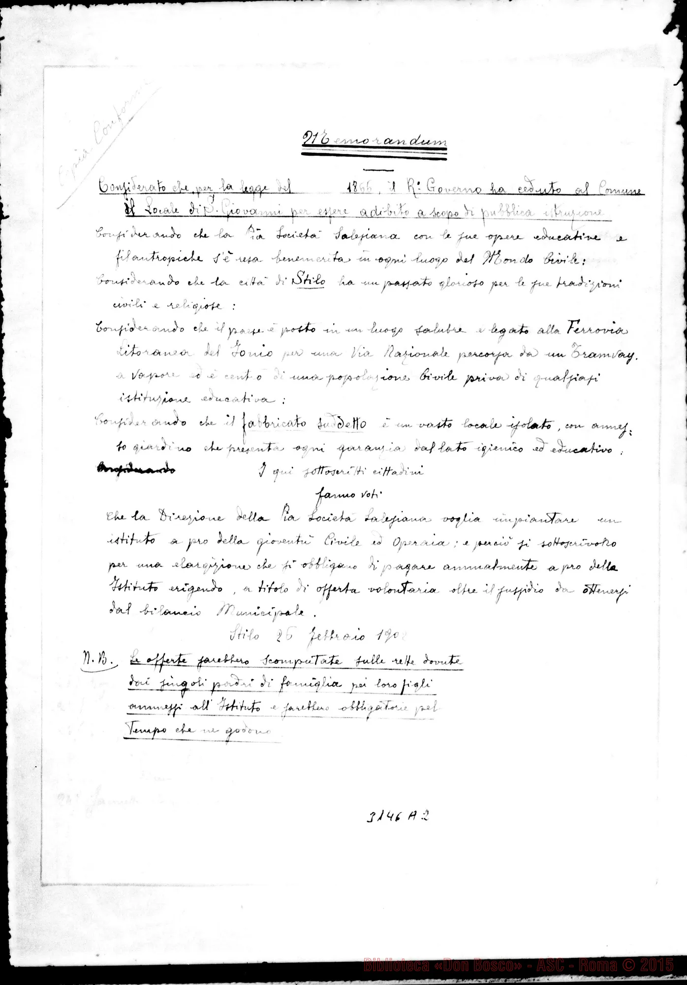 Fotogramma A 2 — Memorandum per un Istituto in Stilo
