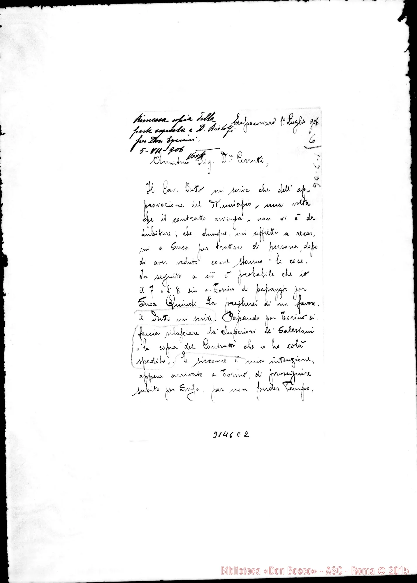 Fotogramma E 2 — D. Adolfo - D. Cerruti. Sassocorvaro, 1-07-1906