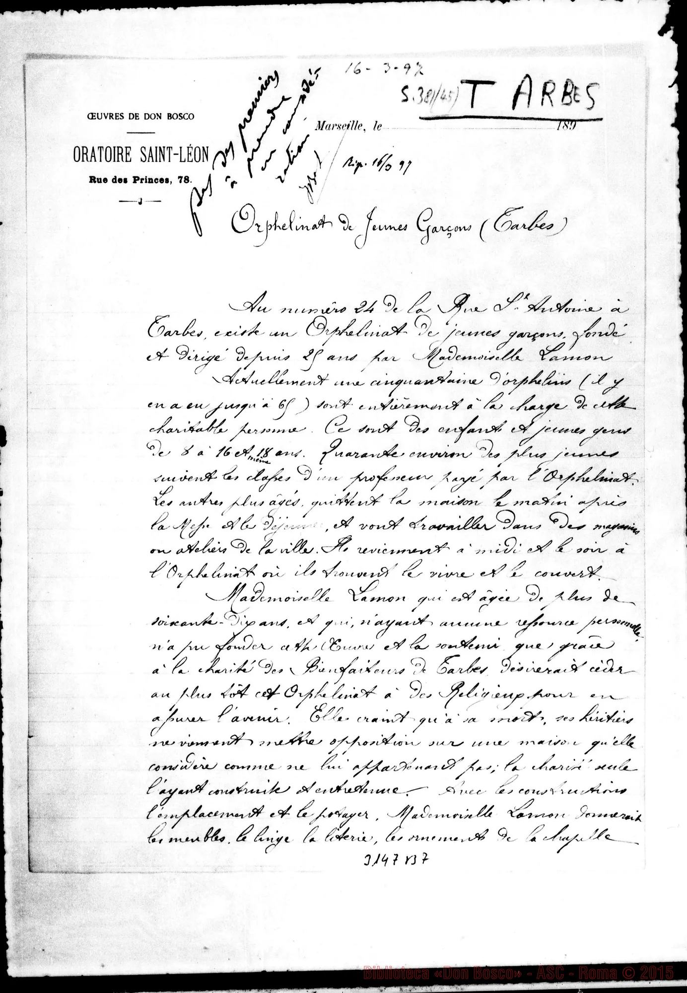 Fotogramma B 7 — Notizie suH’orfanotrofio di Tarbes