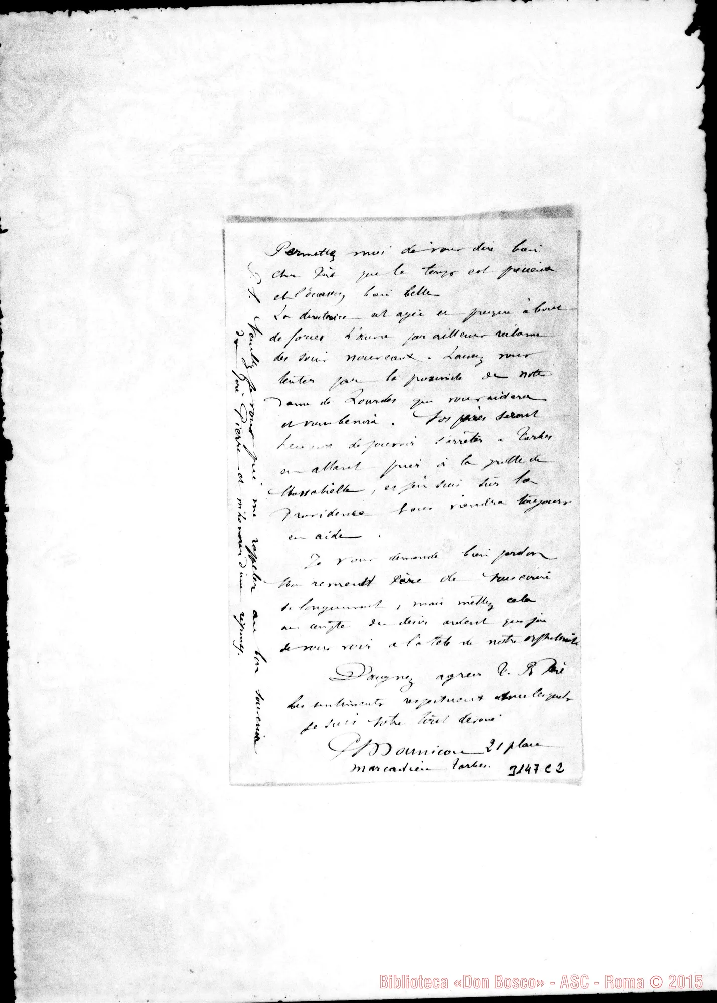 Fotogramma C 2 — Lettera deU’aumonier di Tarbes, il 29-03-1897