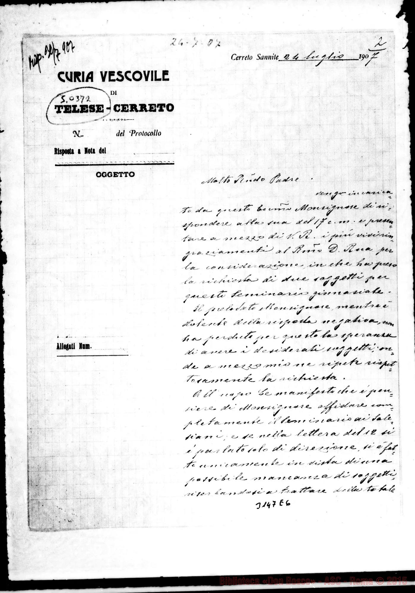 Fotogramma E 6 — Sac. Domenico Amato - Rev.do Padre. Cerreto, 24-07-1907