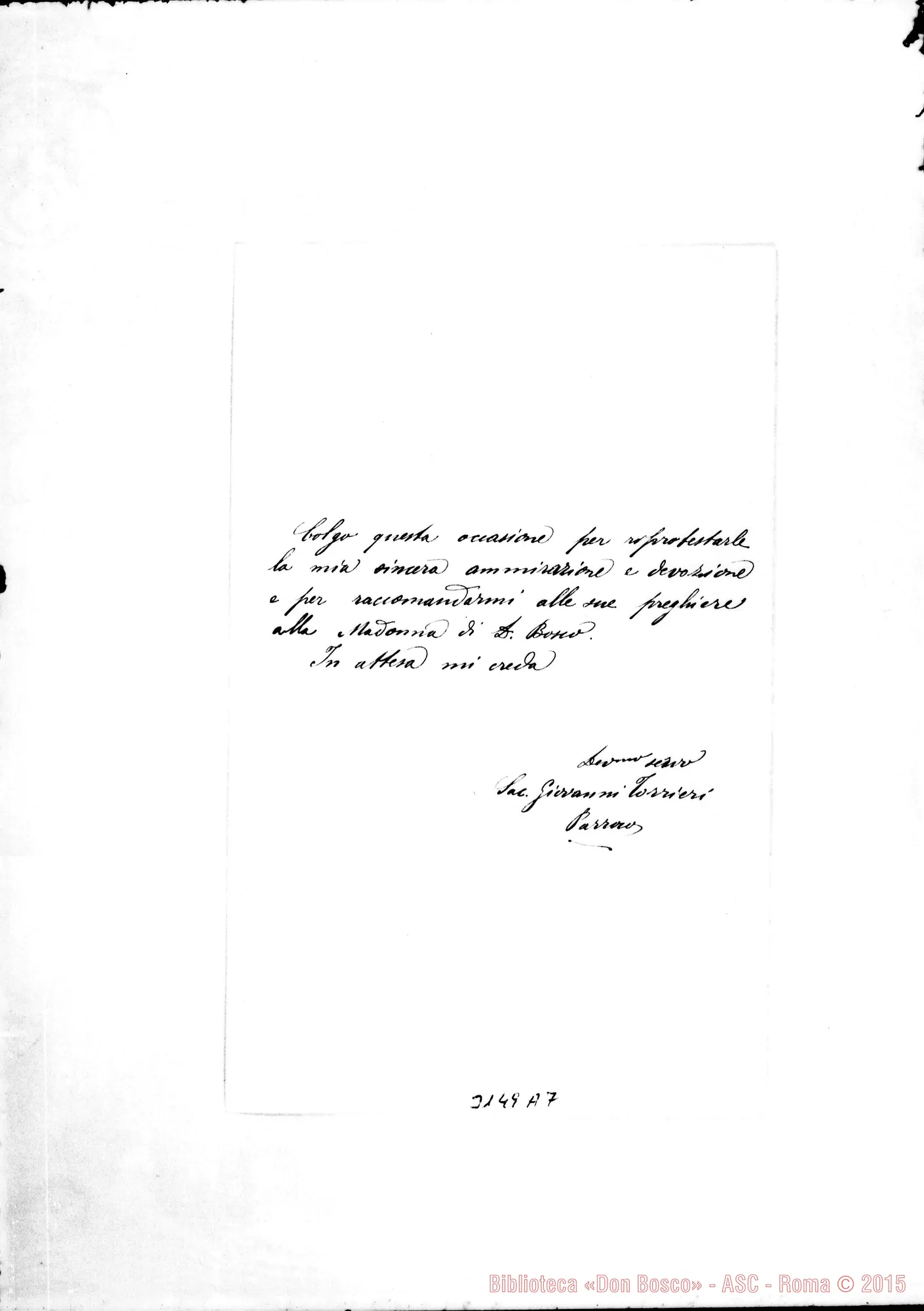 Fotogramma A 7 — Sac. Giovanni Torrieri - D. Rua. Tollo, 12-02-1904. Autogr. Rinaldi
