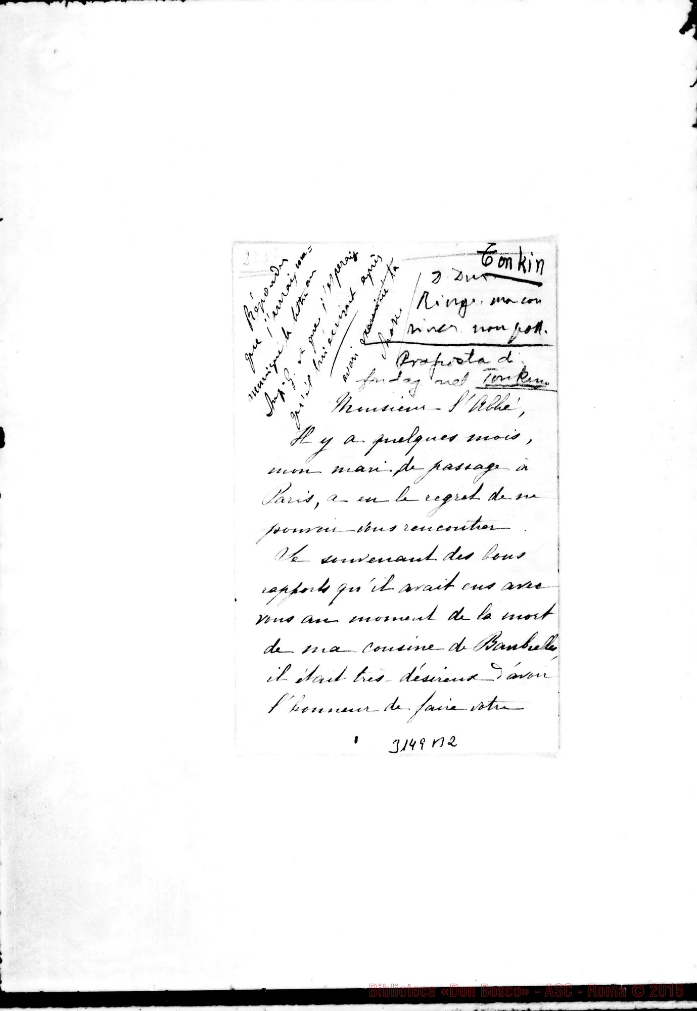 Fotogramma B 2 — Tonkin: Asnières de Salins - Monsieur Tabbé, T8-09-1906. Autogr. Rua