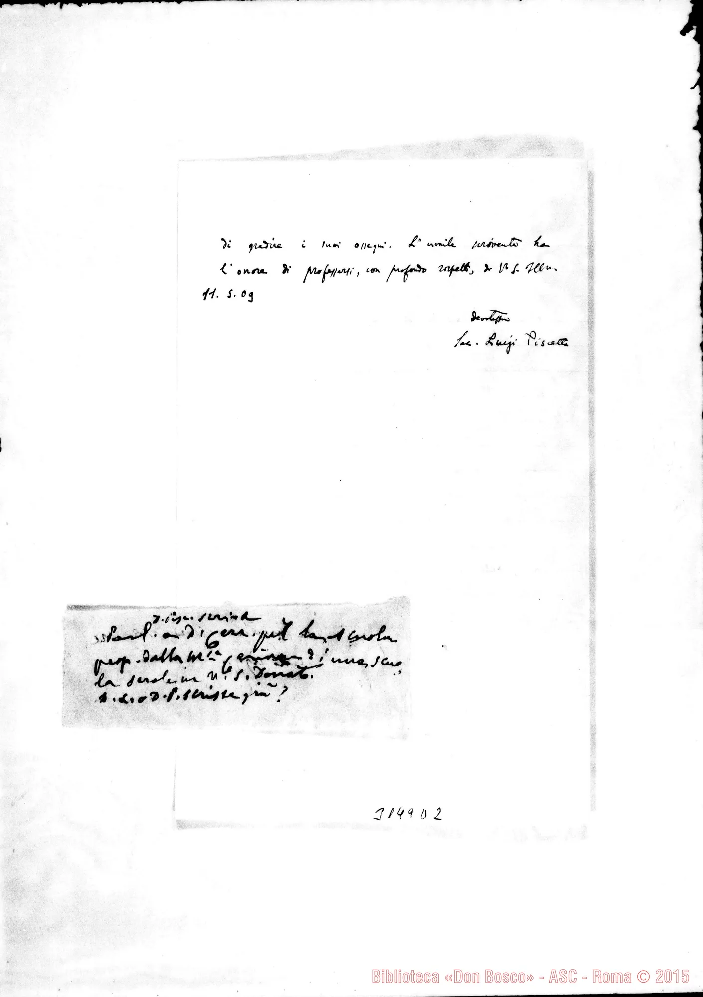 Fotogramma D 2 — D. Piscetta - Ill.mo Signore. Torino, 11-05-1909