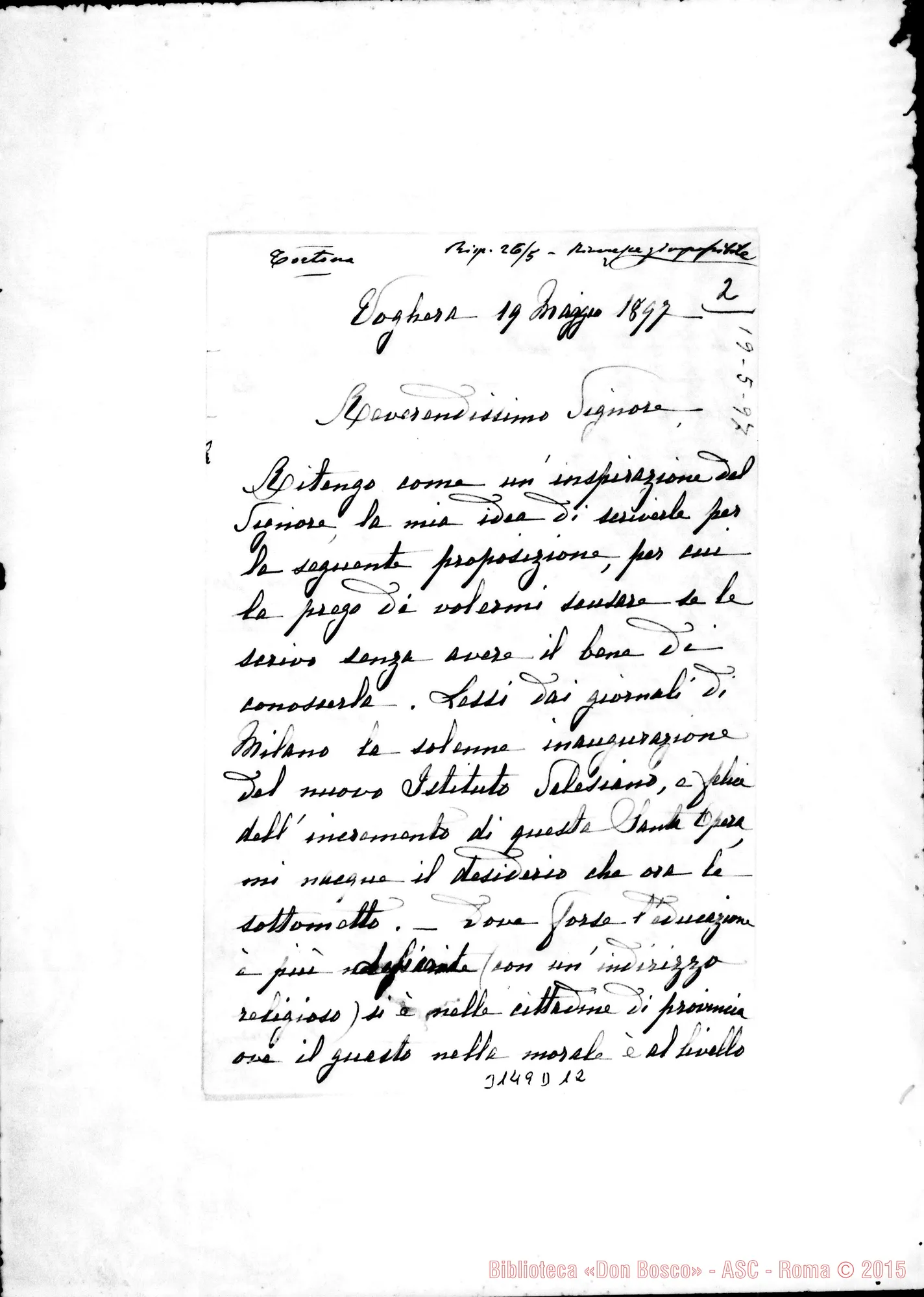 Fotogramma D 12 — Tortona: Clotilde Mazza - Rev.do Signore. Voghera, 19-05-1897