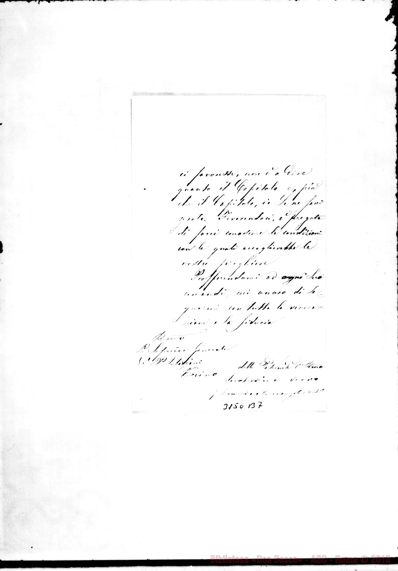 Fotogramma B 7 — Trani: Domenico Marinangeli, arciv. di Trani - D. Rua. Lug.1895. Autogr. Rua