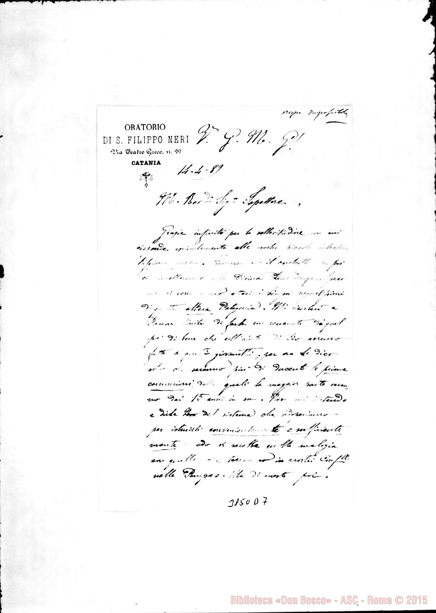 Fotogramma D 7 — Trecastagni: Sac.G.Chiesa - Ispettore. Catania, 14-04-1889