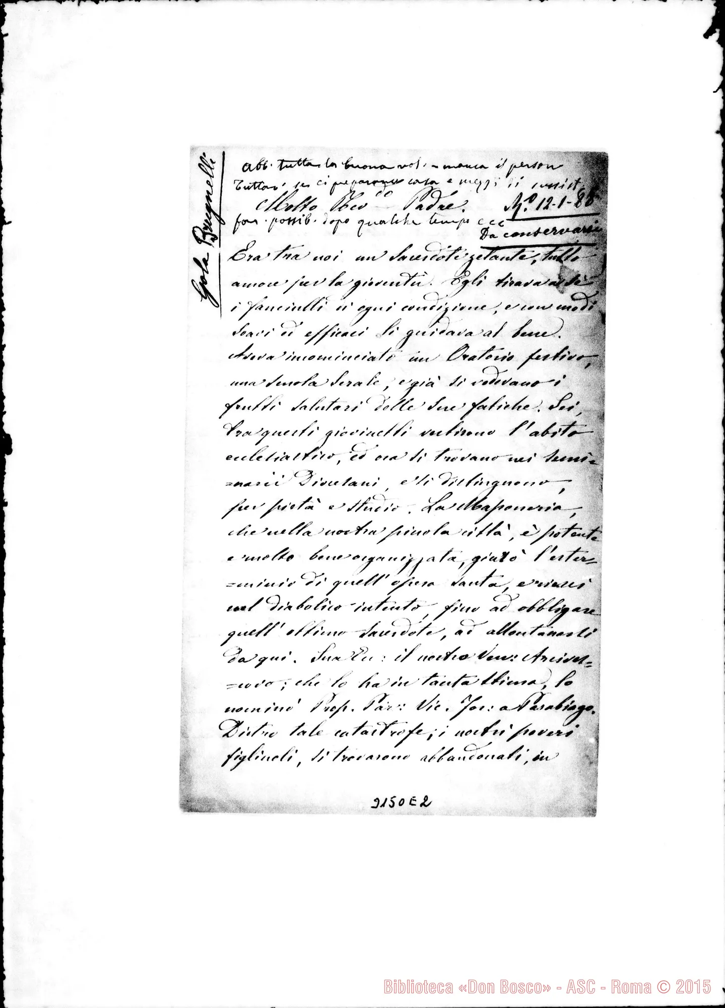 Fotogramma E 2 — Treviglio: Antonia Gola Brugnetti - Rev.do Padre, T8-01-1888. Autogr. Rua