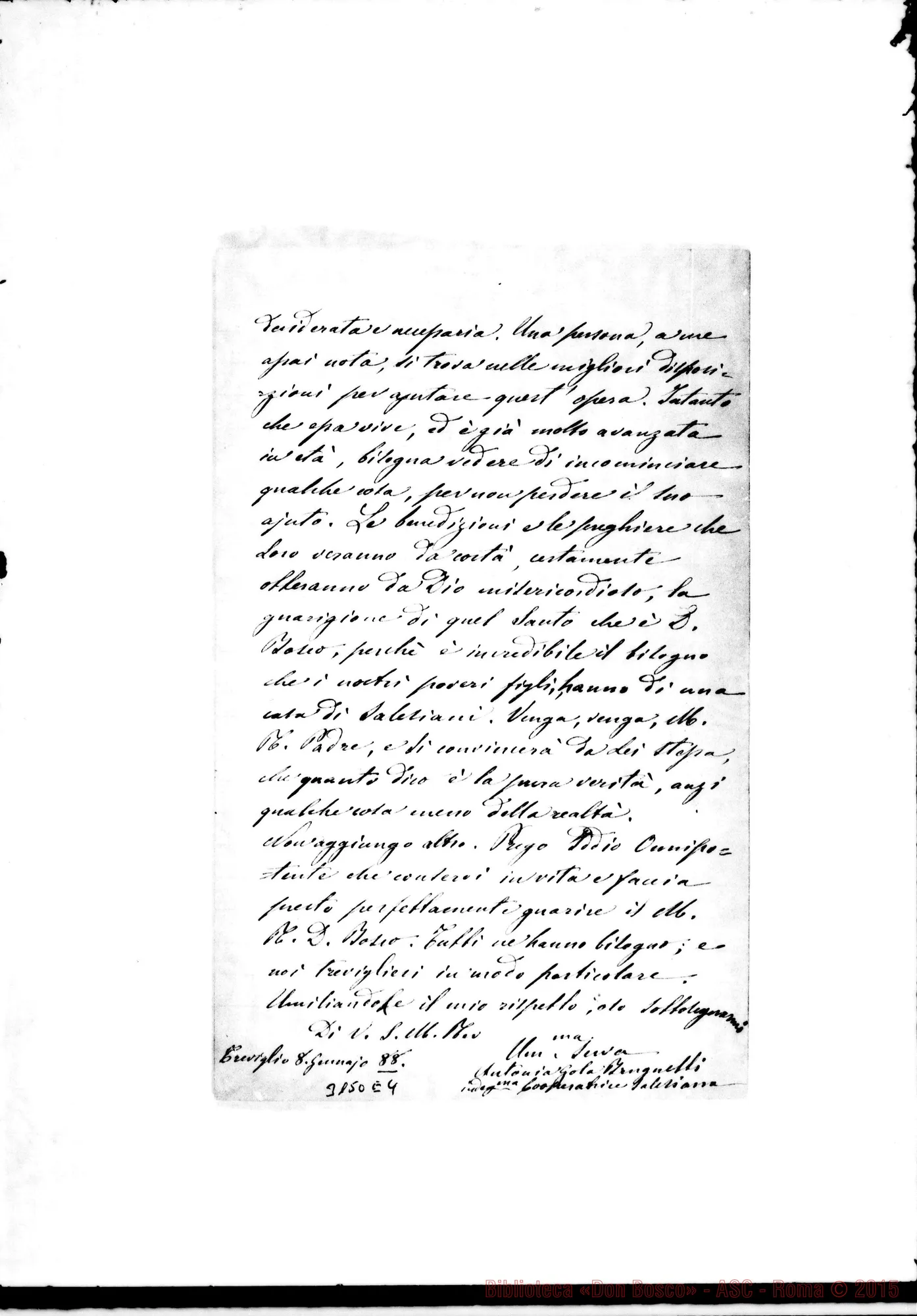 Fotogramma E 4 — Treviglio: Antonia Gola Brugnetti - Rev.do Padre, T8-01-1888. Autogr. Rua