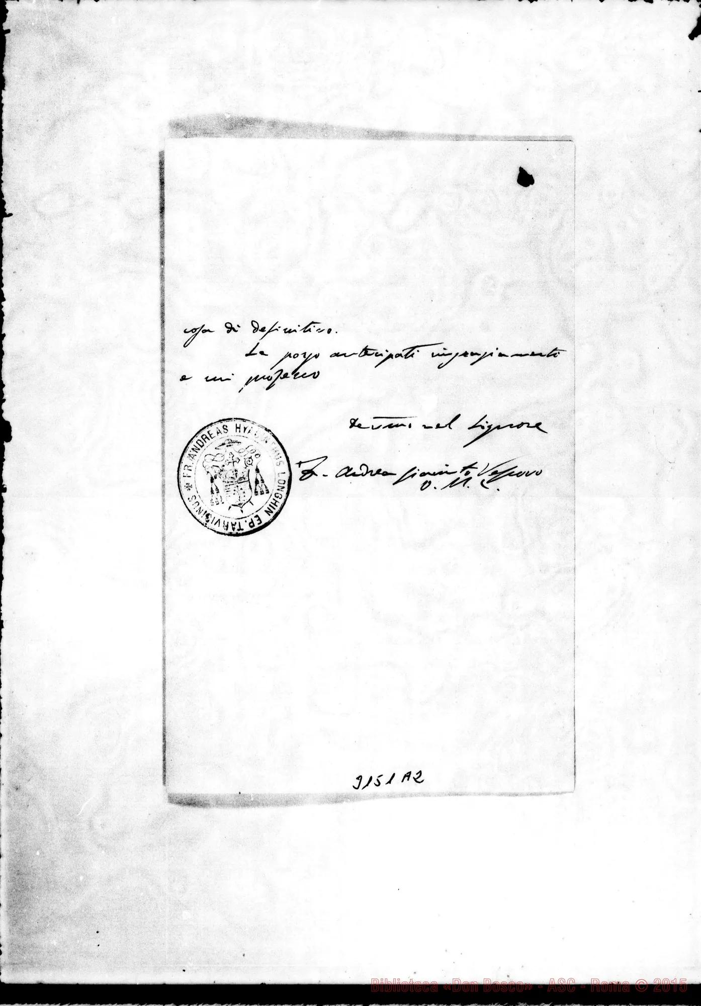 Fotogramma A 2 — Andrea Giacinto, vesc. di Treviso - Ill.mo Signore. Treviso, 7-03-1906