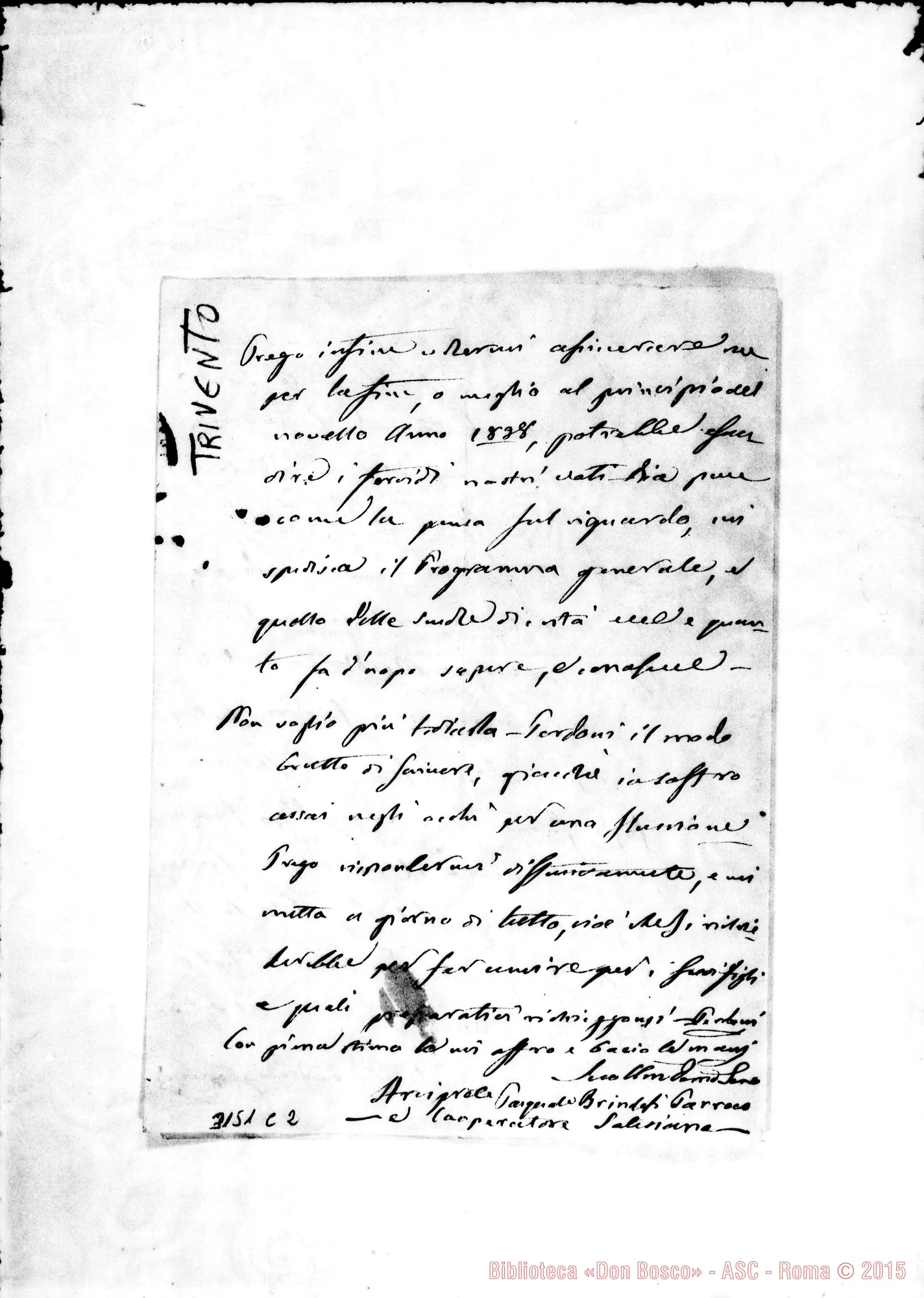 Fotogramma C 2 — Trivento: Pasquale Brindisi, arcipr. coop. - Ill.mo Sig.. Trivento, 14-08-1899