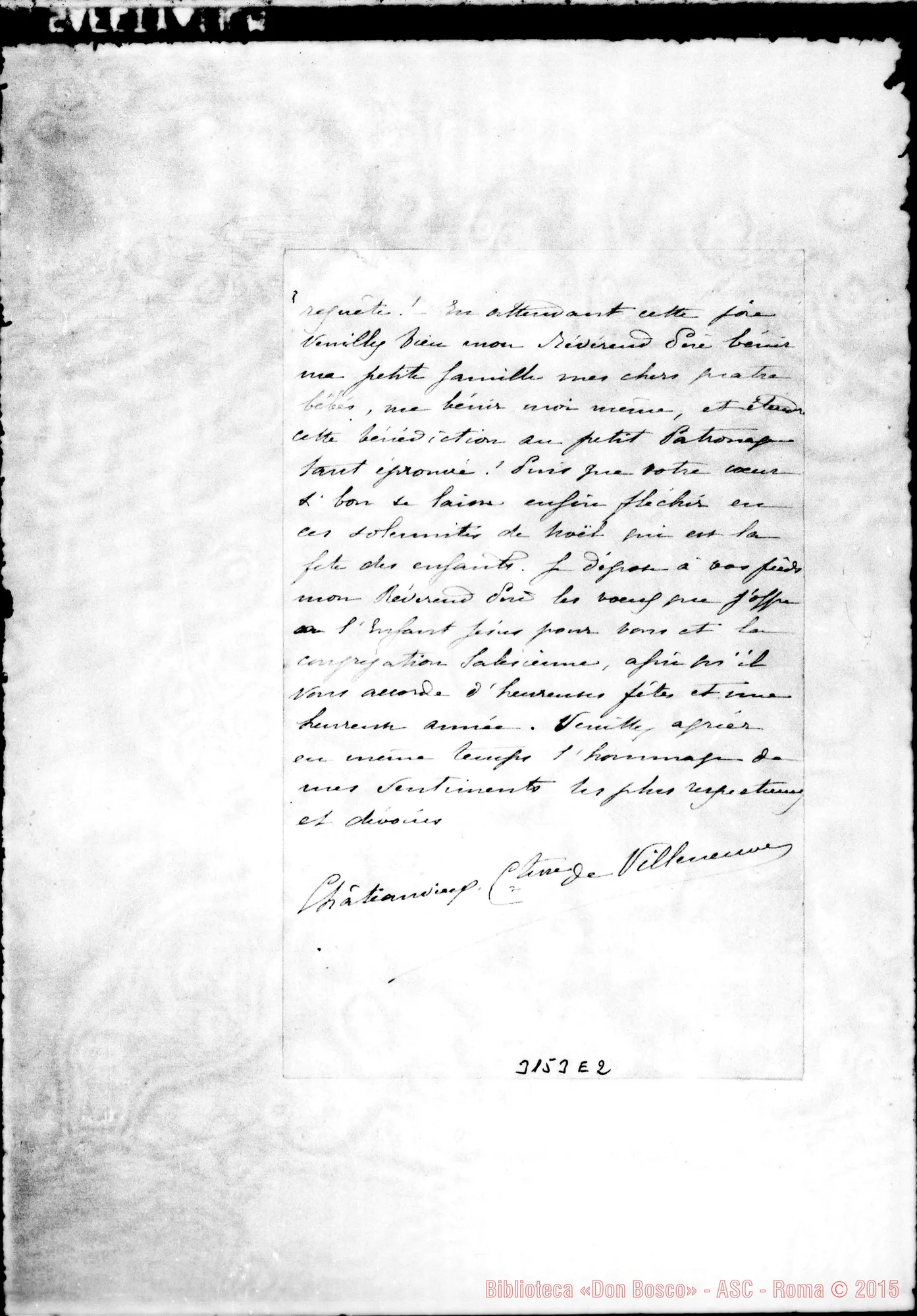 Fotogramma E 2 — Comtesse de Villeneuve - Révérend Père. Valensole, 25-12-1897