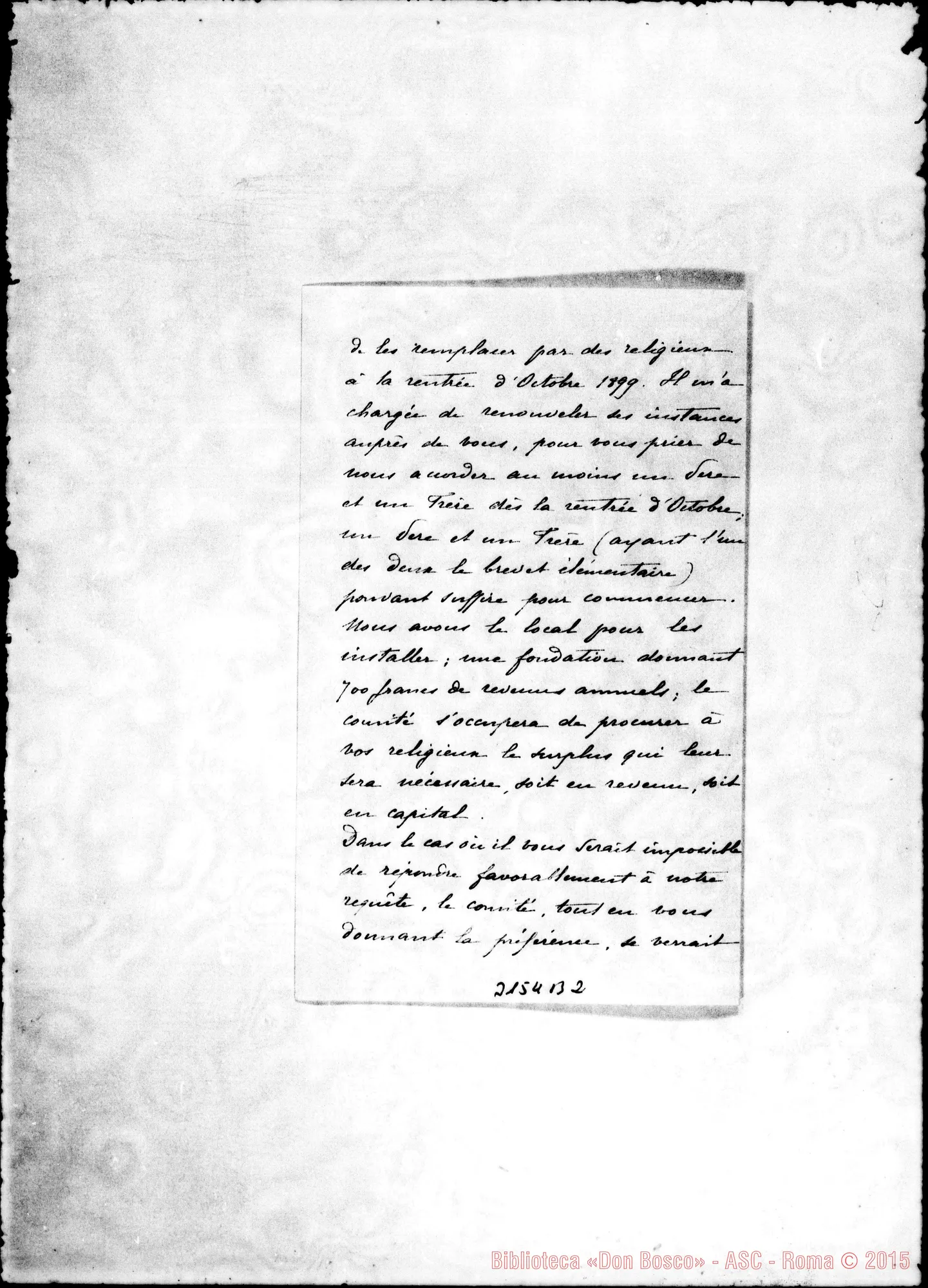 Fotogramma B 2 — Comtesse de Villeneuve - Révérend Père. Feb.1899. Postilla del vesc. di Digne, mons. Giovanni Hazera