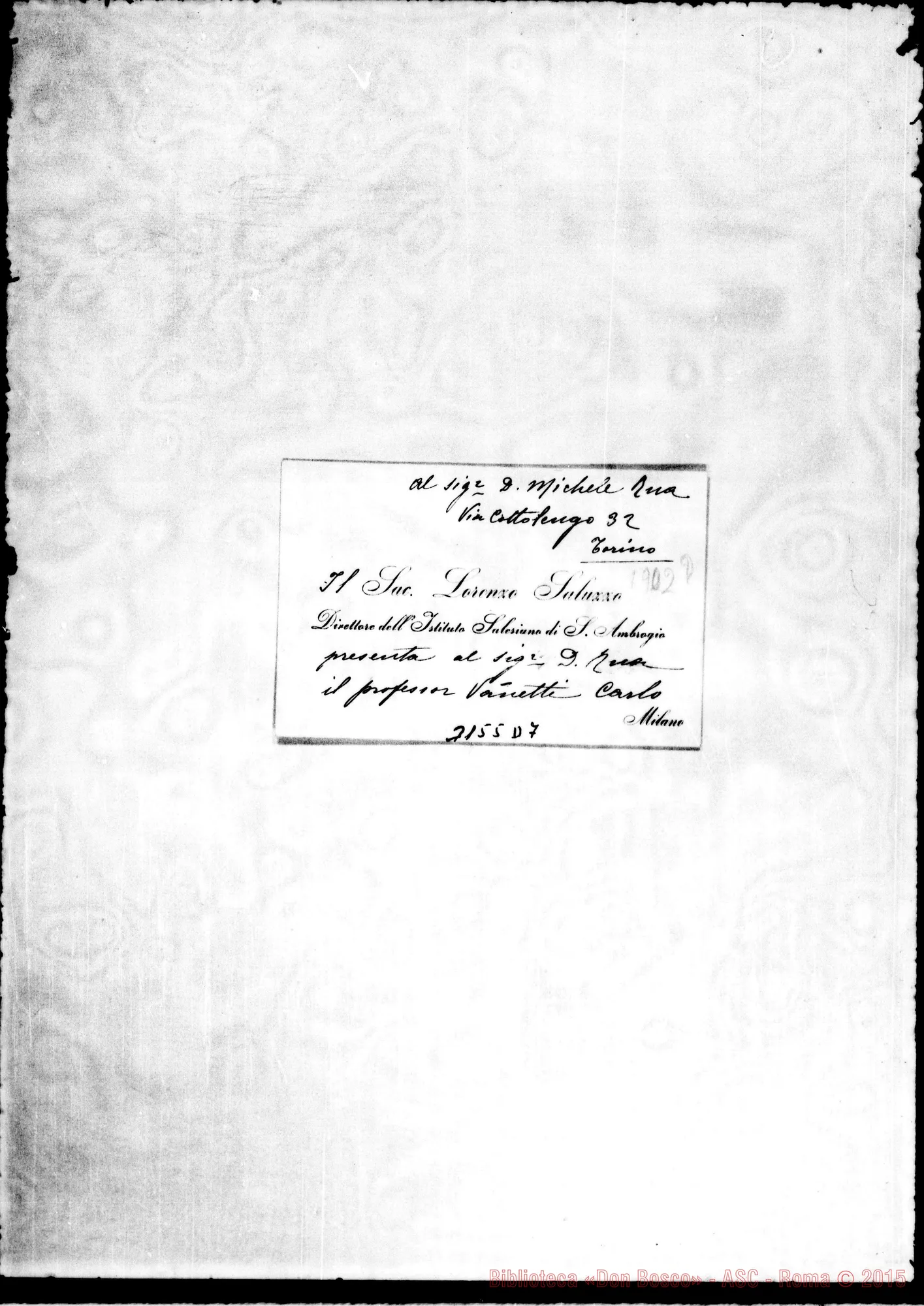 Fotogramma D 7 — Varese Ligure: Prof. Vanetti Carlo - D. Rua. Varese L., 25-07-1902. Autogr. Rua