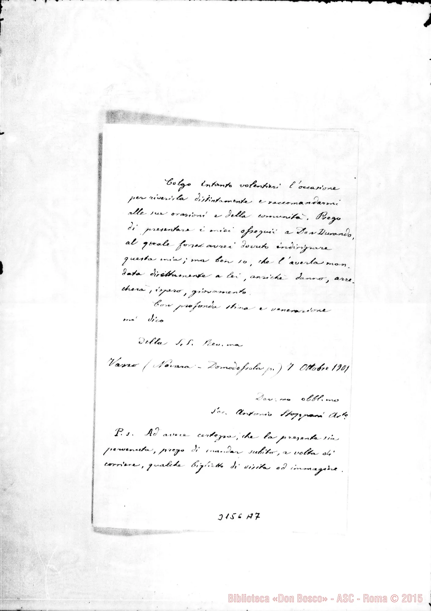 Fotogramma A 7 — D. Antonio Stoppani, arcipr. - D. Rua. Varzo, 7-10-1901