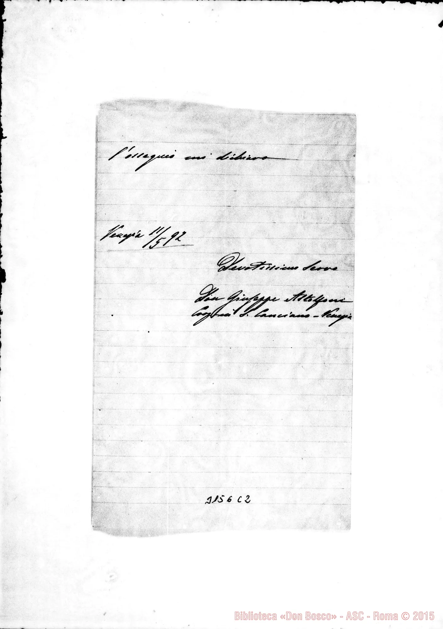 Fotogramma C 2 — Venezia: D. Giuseppe Astolfoni - D. Rua. Venezia, 11-05-1892