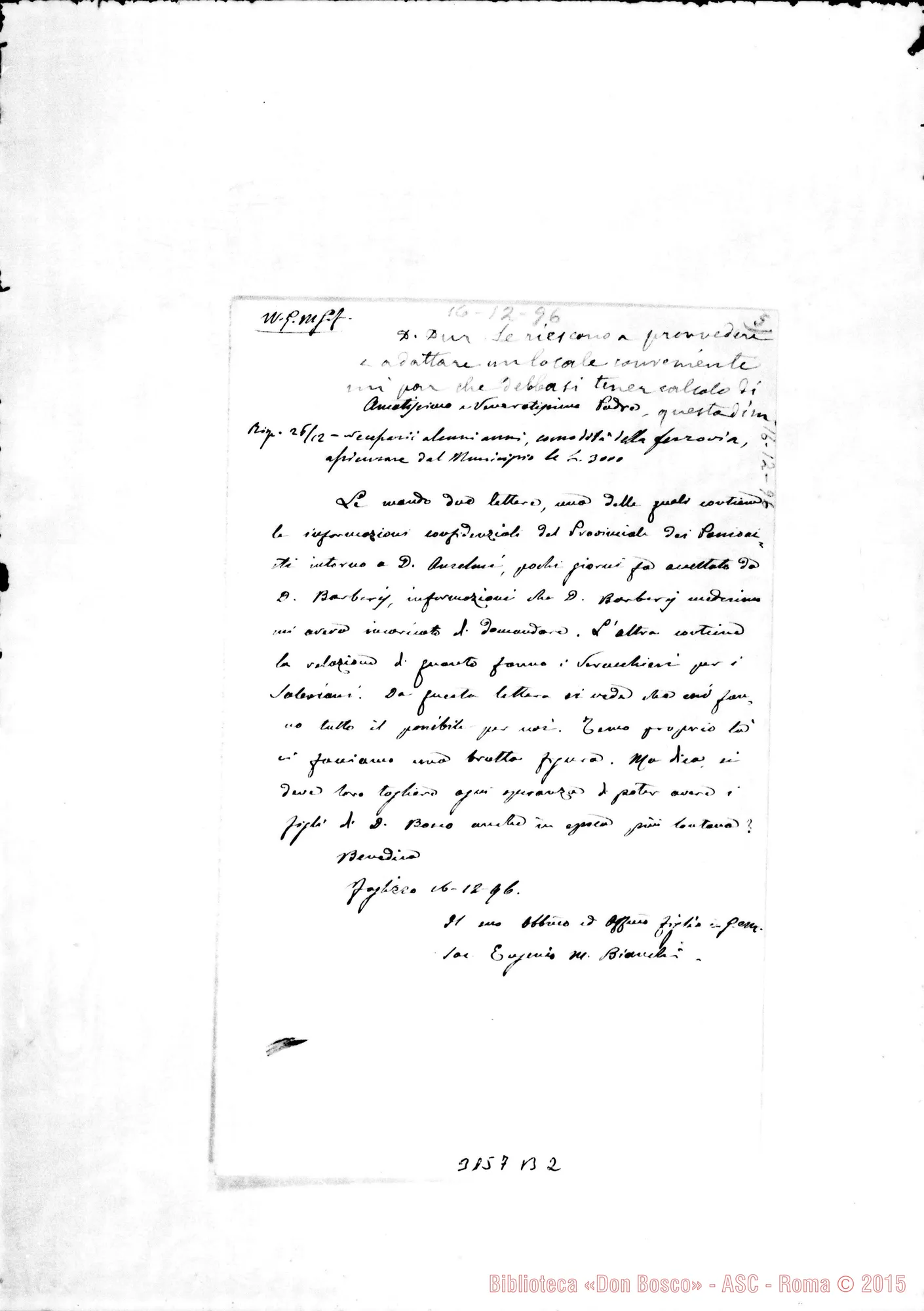 Fotogramma B 2 — D. Eugenio Maria Bianchi - D. Rua. Foglizzo. Autogr. Rua