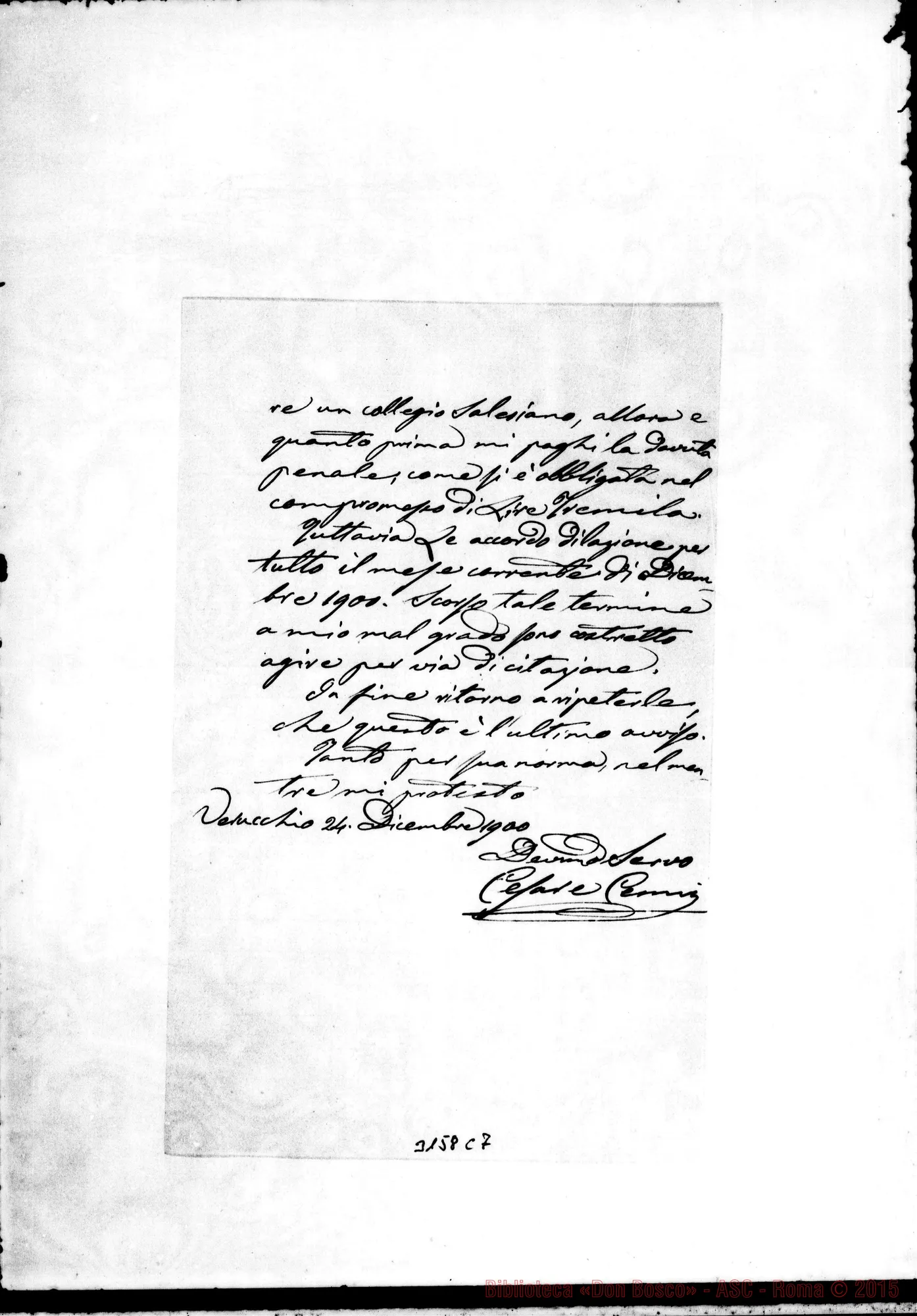 Fotogramma C 7 — Cesare Cenni - Commissione Salesiana. Verucchio, 24-12-1900
