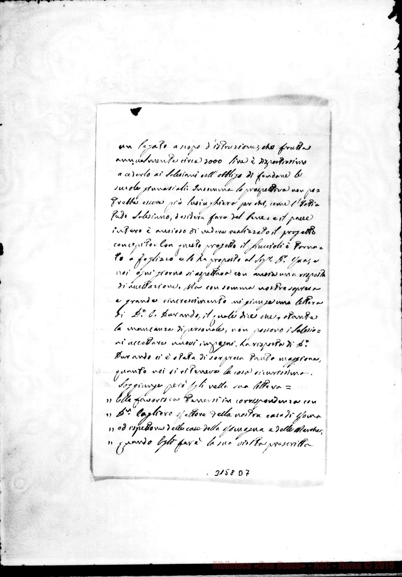 Fotogramma D 7 — D. Pio Graziosi, arciprete - D. Cagliero C.. 11-01-1897