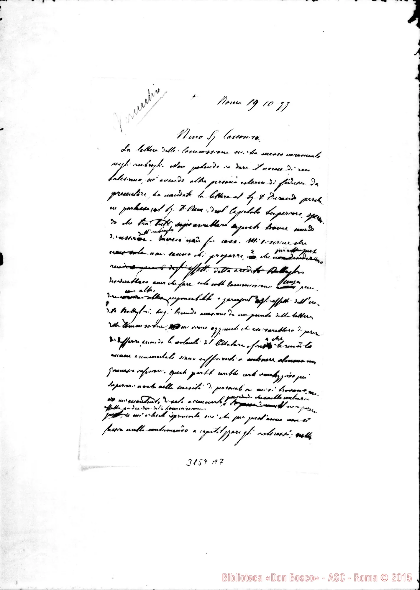 Fotogramma A 7 — Minuta di lettera A D. Pietro Rastelli. Roma, 19-10-1897
