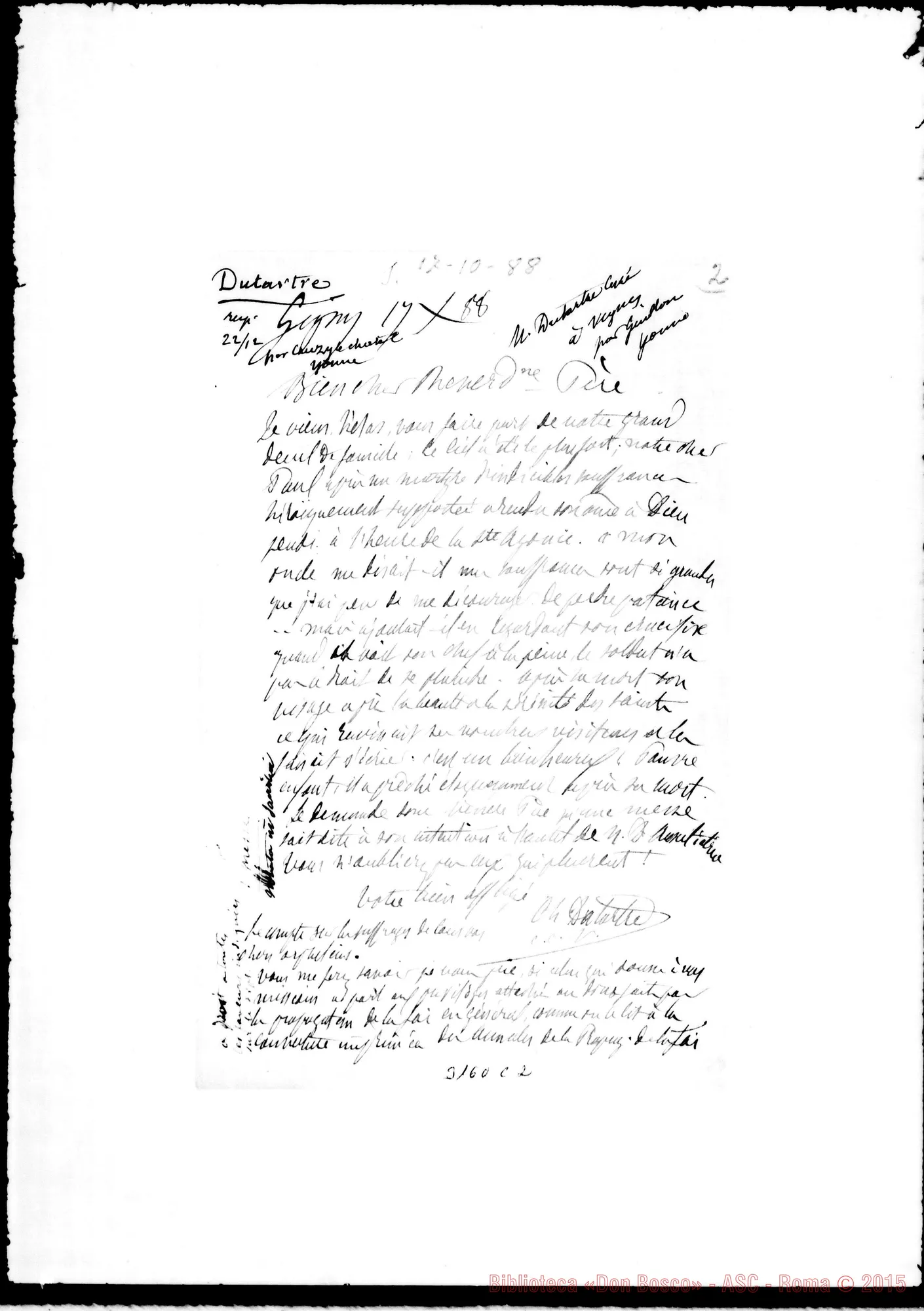 Fotogramma C 2 — Vignes: Dutartre - Révérend Père, il 17-10-1888. Autogr. Rua