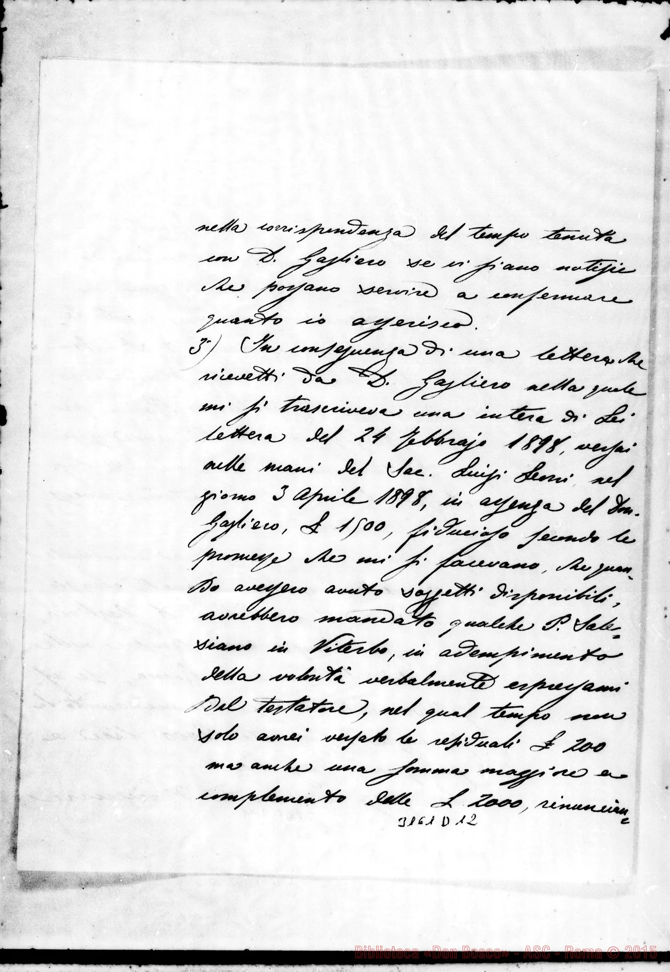 Fotogramma D 12 — Mons. Francesco Ragonesi, vie. gen. - D. Rua. Viterbo, 6-05-1901