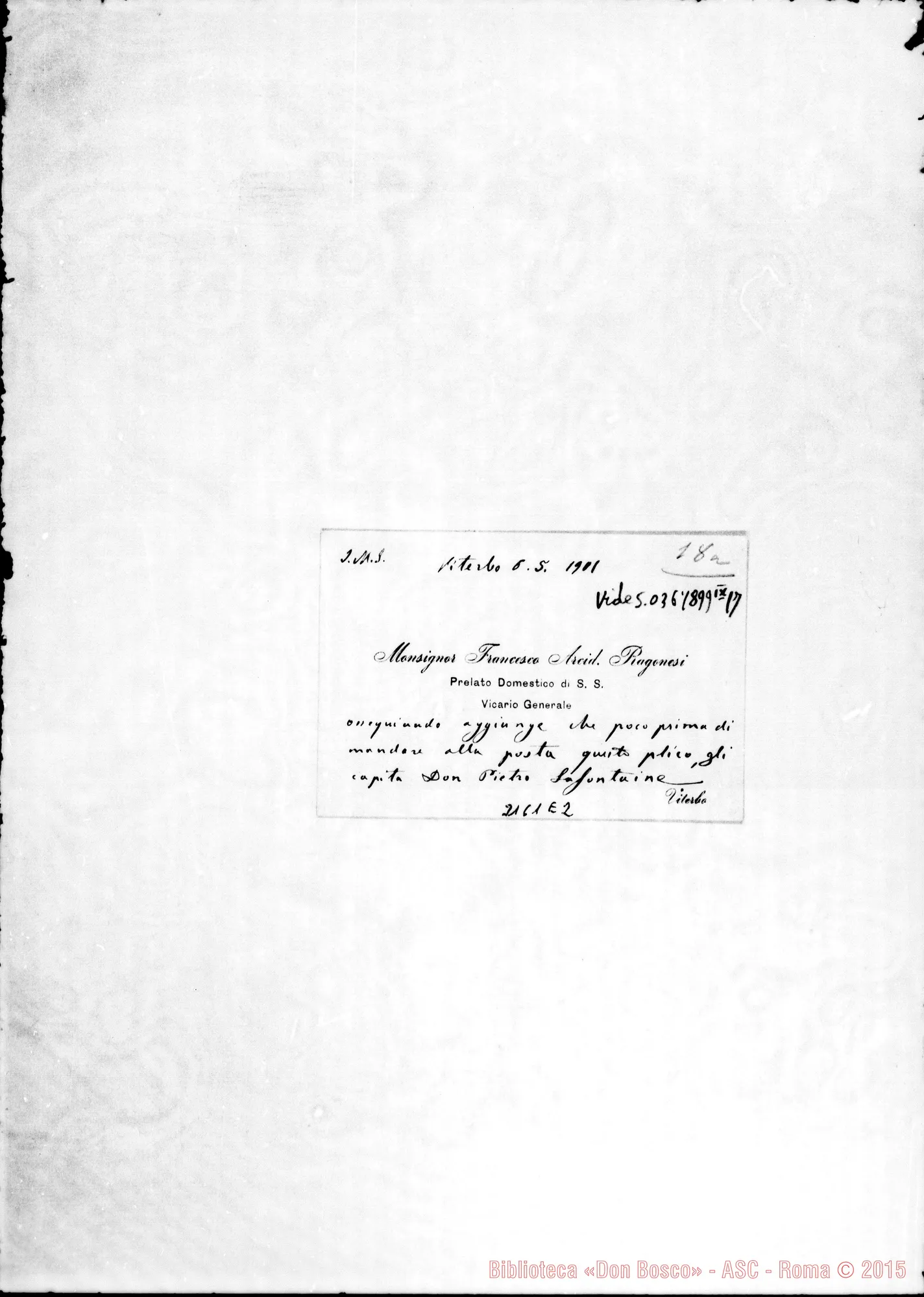 Fotogramma E 2 — Mons. Francesco Ragonesi - D. Rua, il 6-05-1901