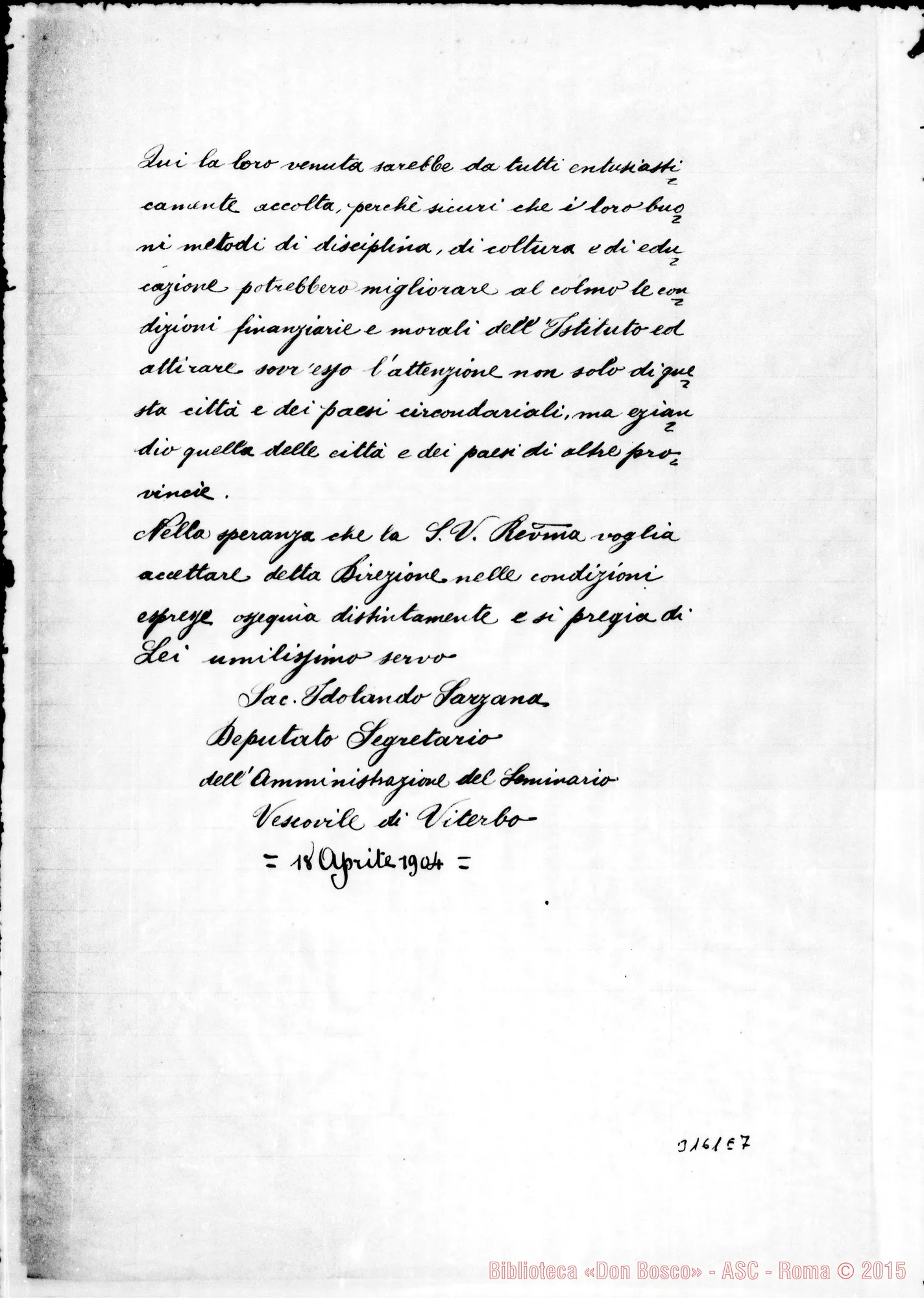 Fotogramma E 7 — Sac. Idolando Sarzana - D. Rua. Viterbo, 18-04-1904