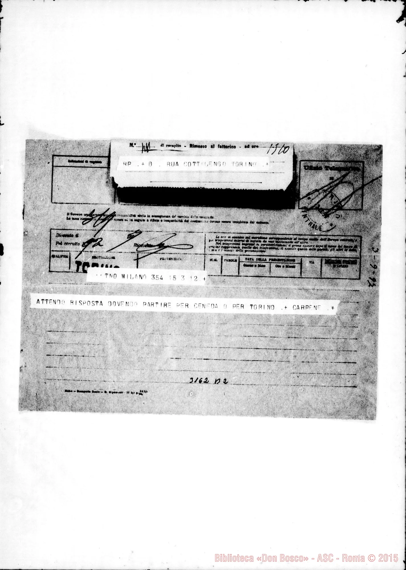 Fotogramma B 2 — Andrea Carpenè - D. Rua. Telegramma. 3-09-1897