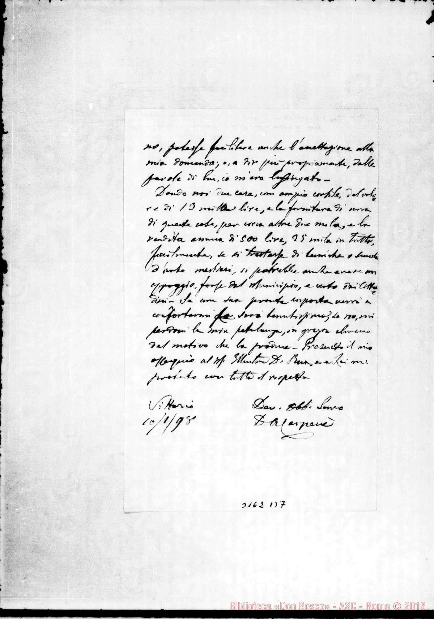 Fotogramma B 7 — Andrea da Carpenè, can.- Rev.do Signore. Vittorio V., 10-01-1898