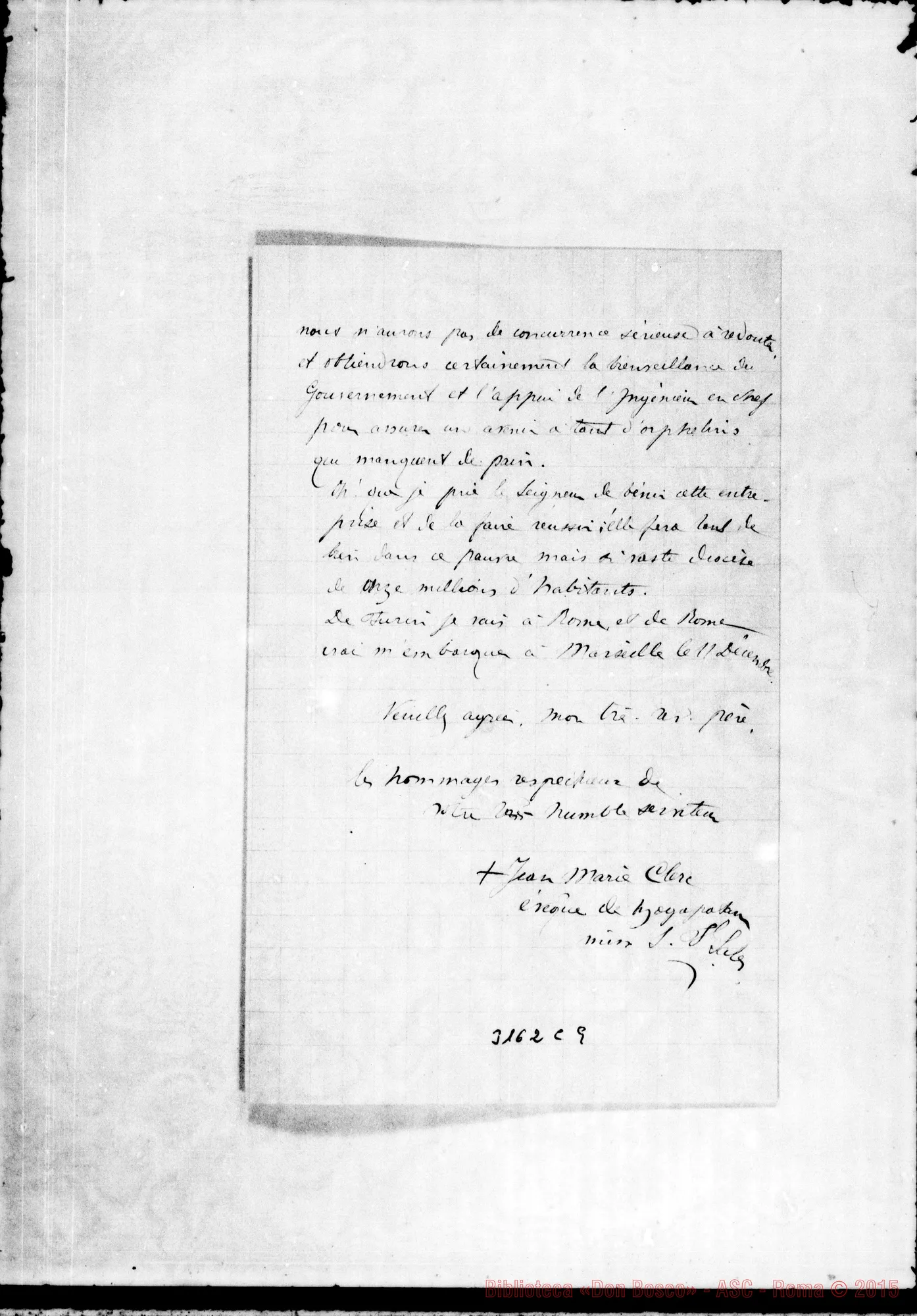 Fotogramma C 9 — Giovanni Maria Clerc, vesc. di Vizagapatam - Révérend Père. Autogr. Rua