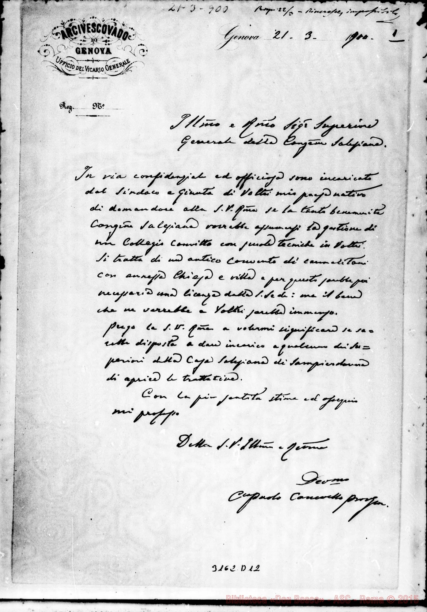 Fotogramma D 12 — Arcivescovato di Genova - D. Rua. Genova, 21-03-1900