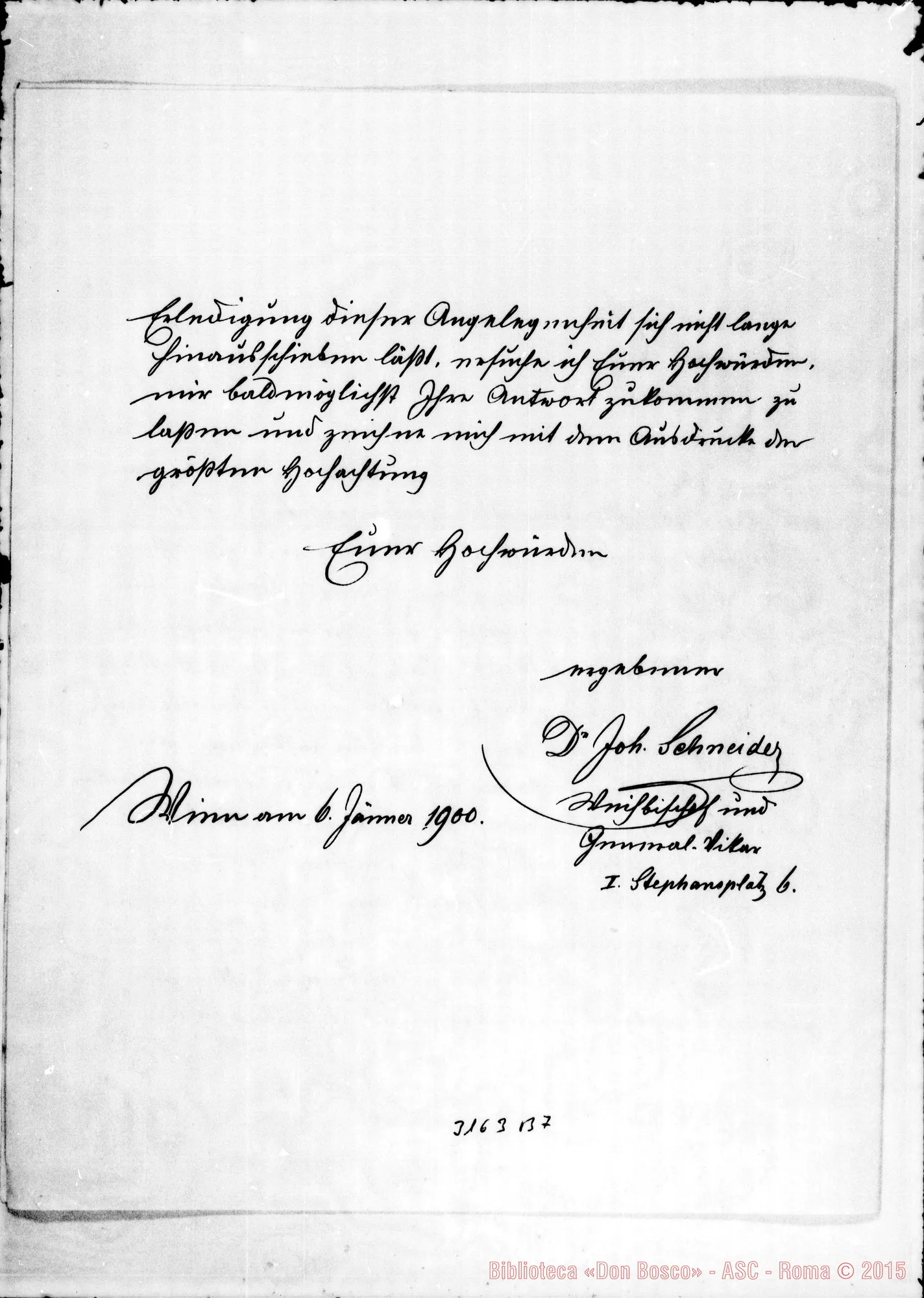Fotogramma B 7 — Wien: D. John Schneider - Rev.mo, il 6-01-1900