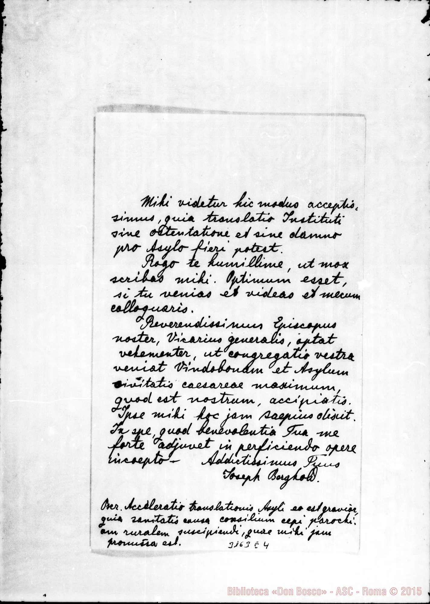 Fotogramma E 4 — Joseph Berghold - Reverende. Wien, 25-07-1902. Autogr. Rua