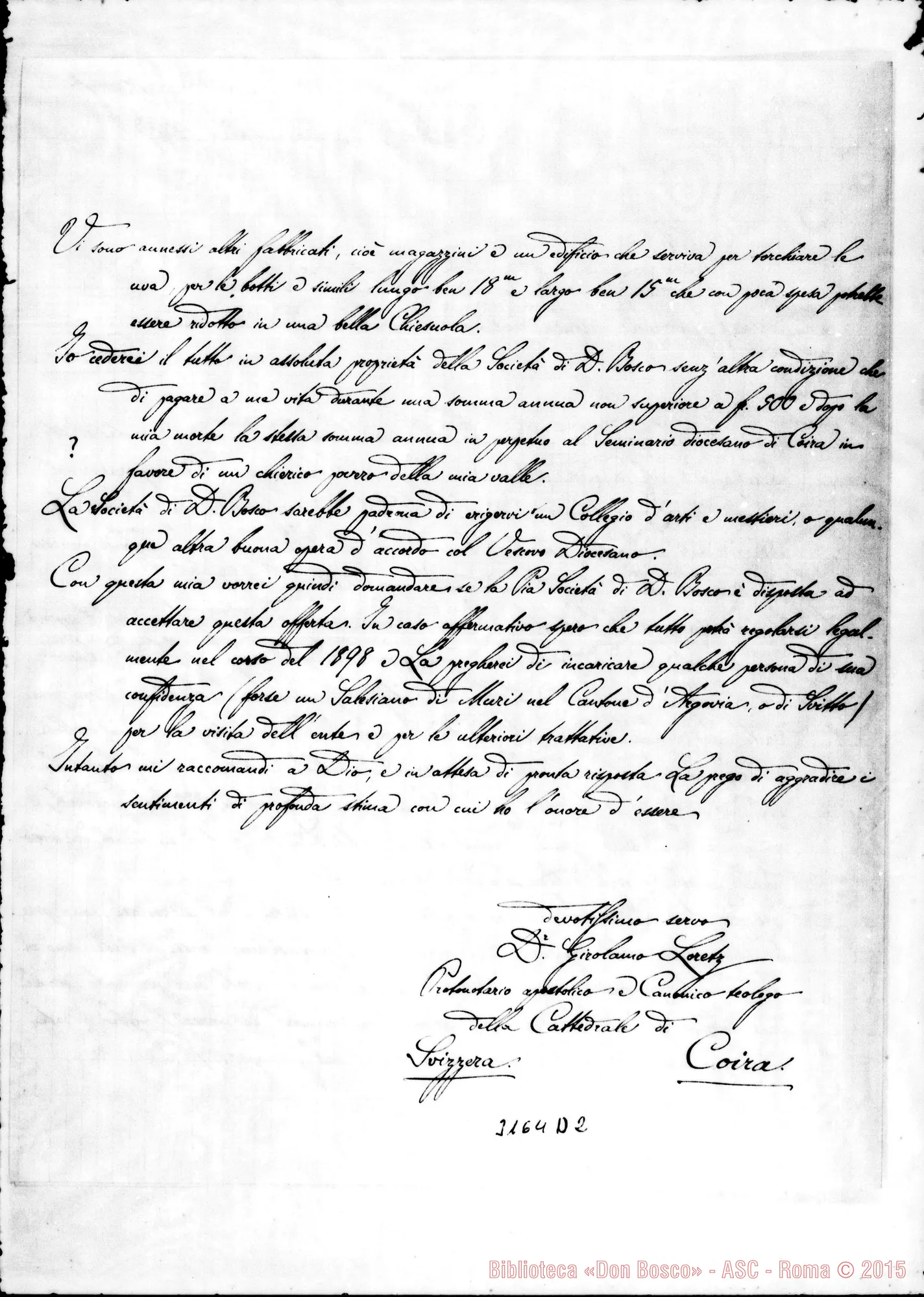 Fotogramma D 2 — Zizers: D. Girolamo Loretz, can. di Coira - D. Rua. Coira, 23-11-1897