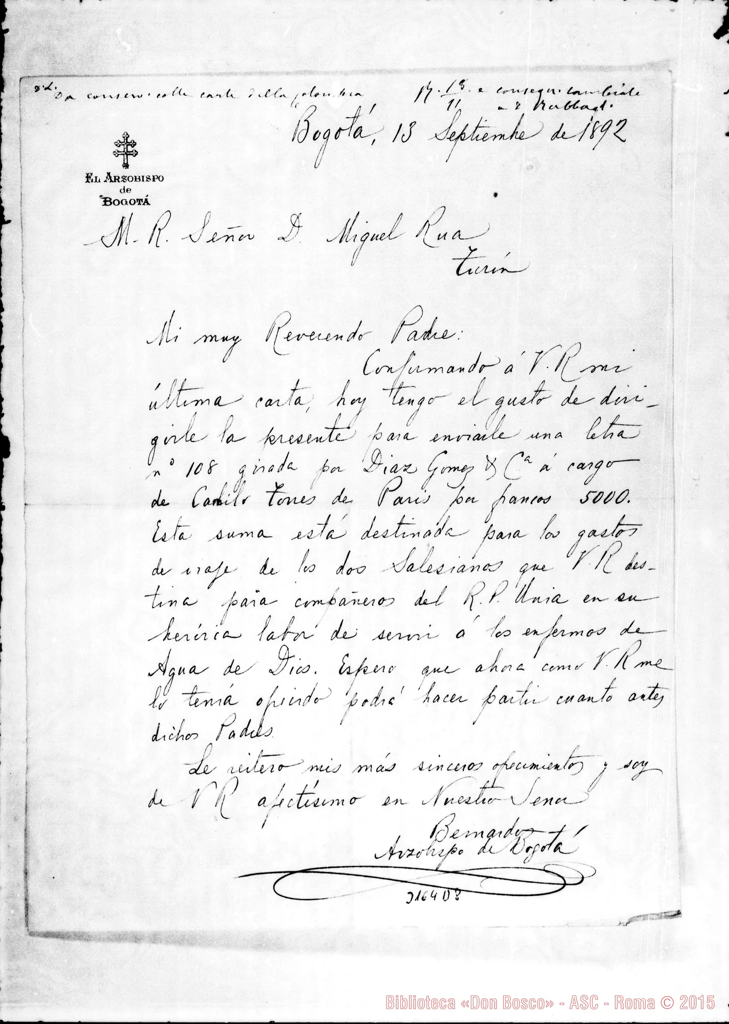 Fotogramma D 8 — Bernardo Herrera R., vesc. - D. Rua. Bogotà, 13-09-1892. Autogr. Rua