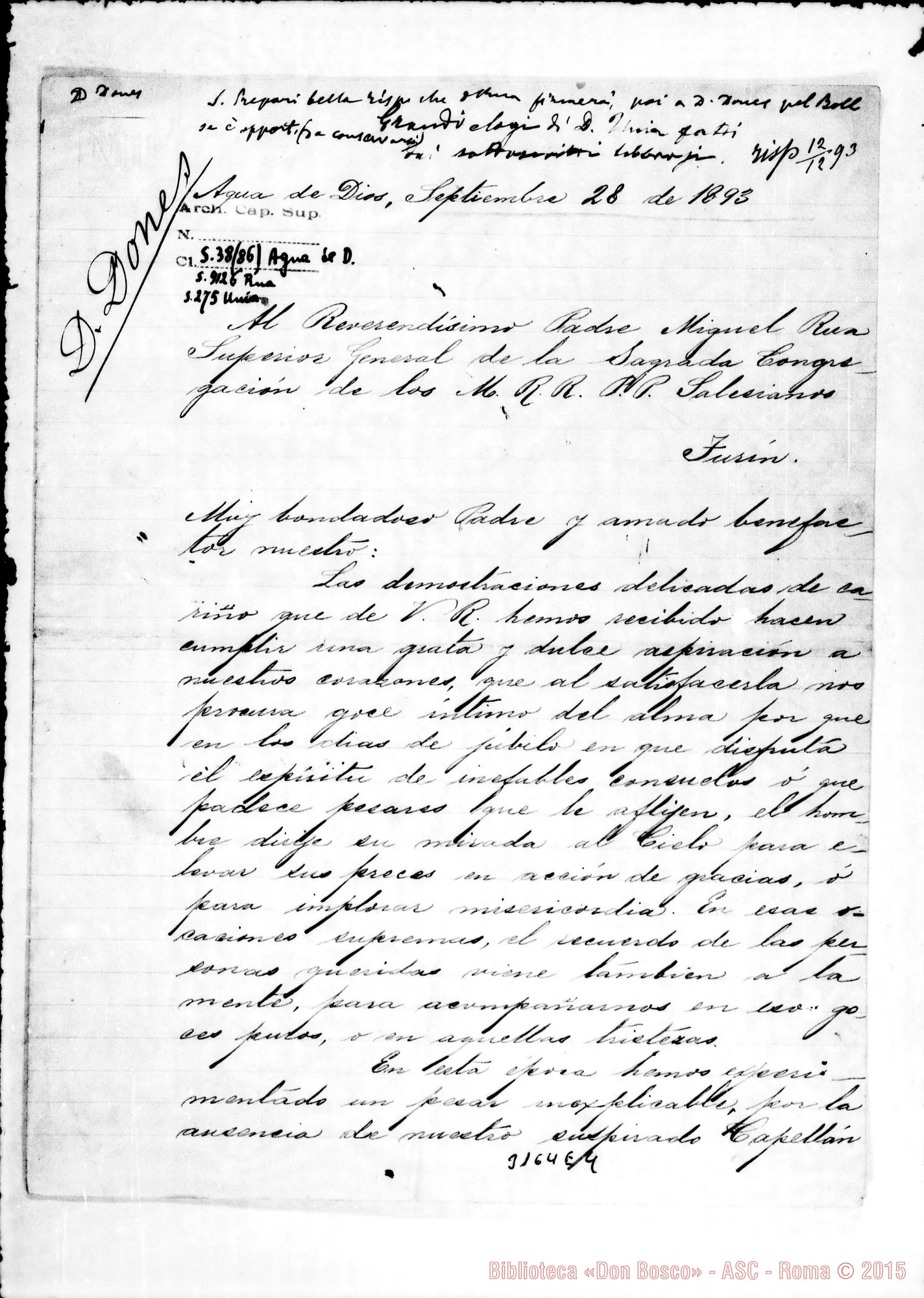 Fotogramma E 4 — Commissione di Agua de Dios - D. Rua, il 28-09-1893. Autogr. Rua