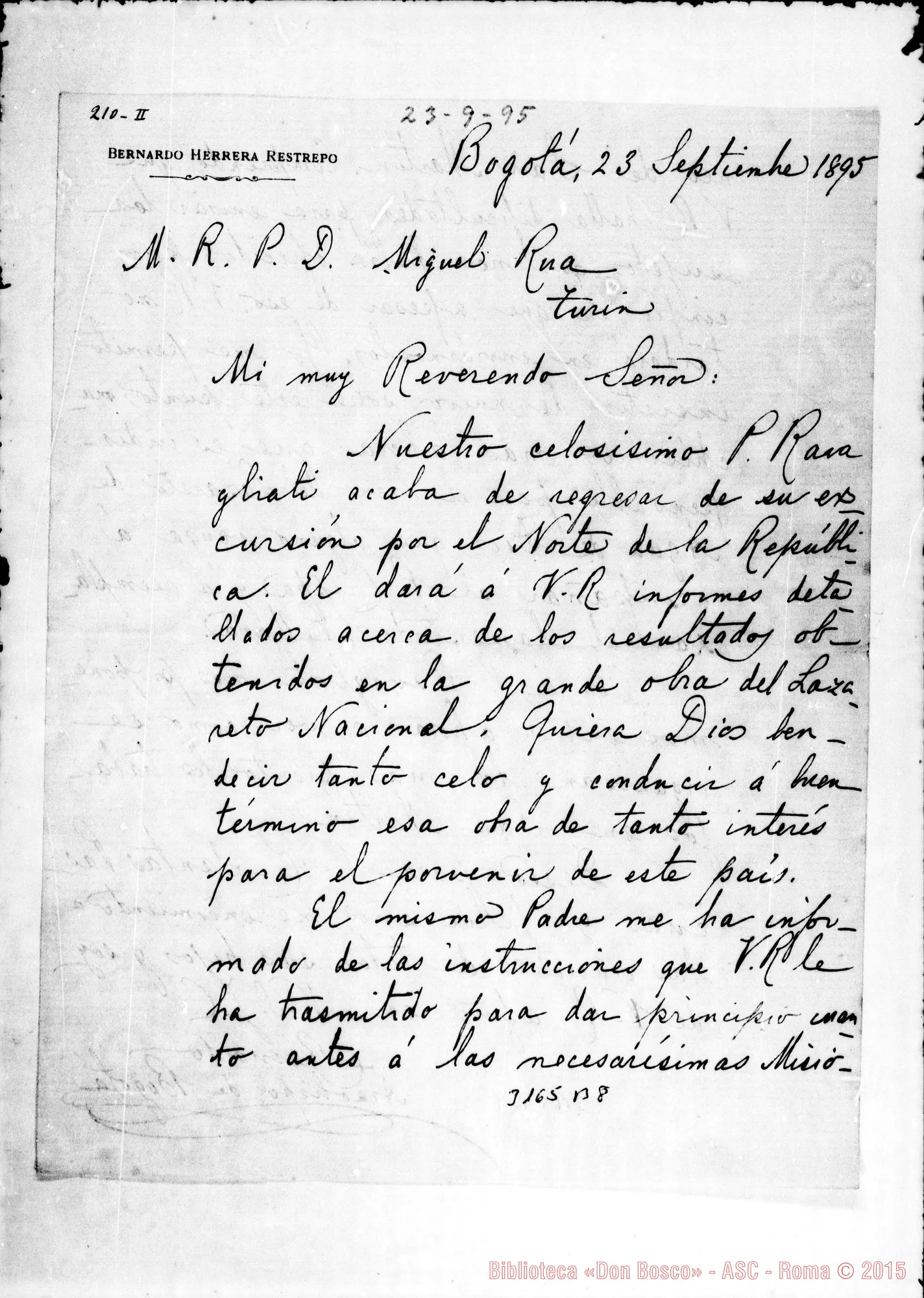 Fotogramma B 8 — Bernardo Herrera, arciv. - D. Rua. Bogotà, 23-09-1895