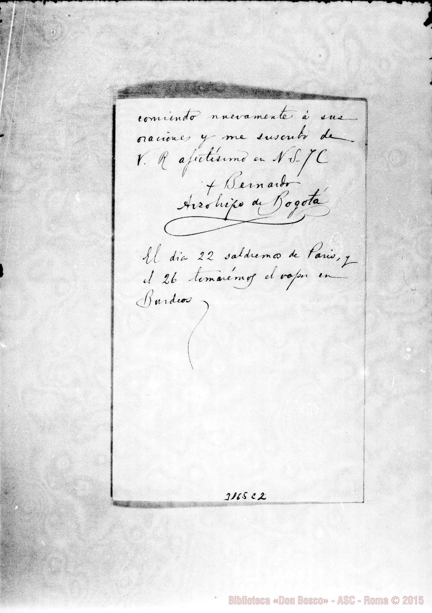 Fotogramma C 2 — Bernardo Herrera R., arciv. - D. Rua, Paris, 20-08-1896. Autogr. Rua