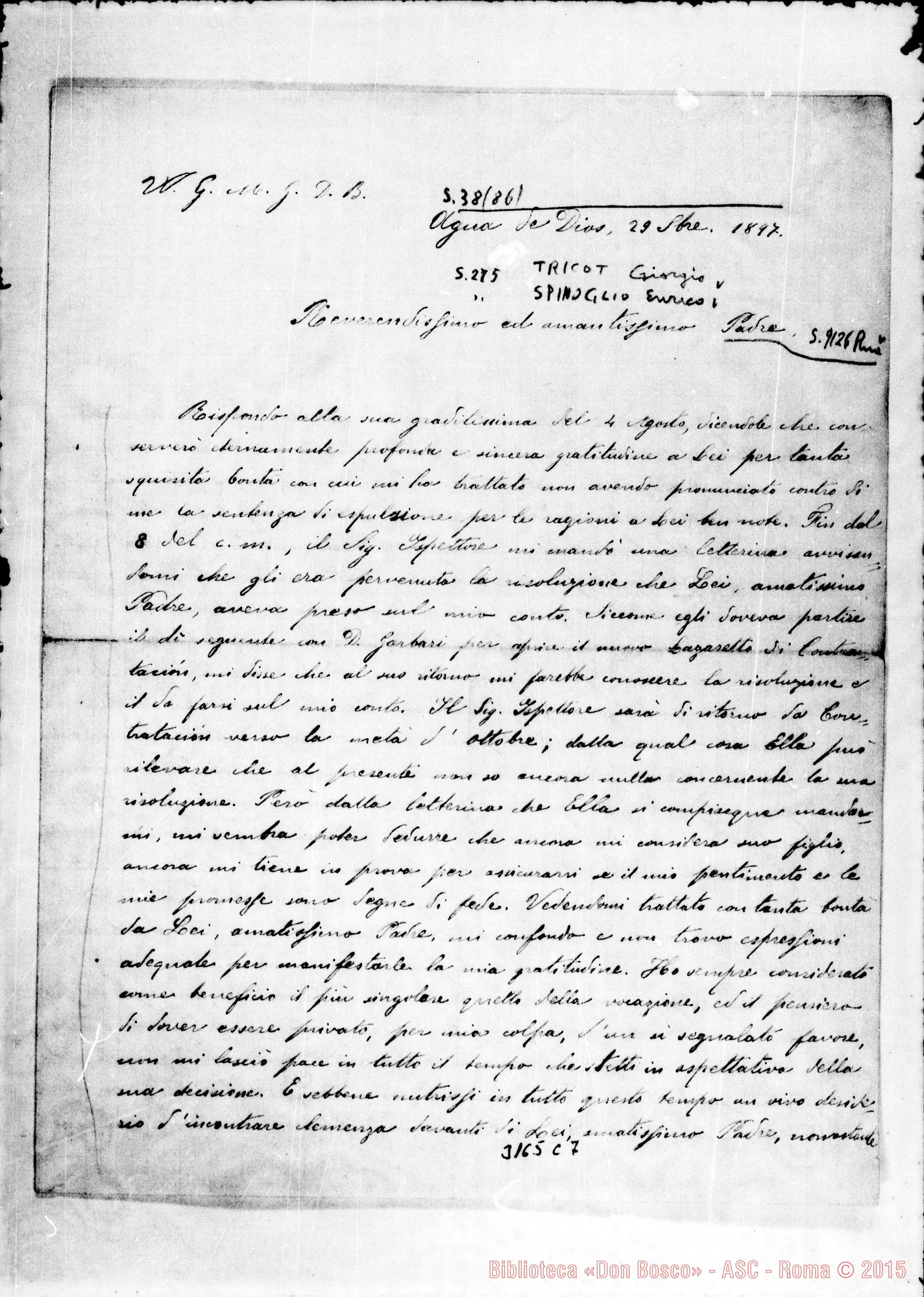 Fotogramma C 7 — Sac. Tricot Giorgio, SDB - D. Rua. Agua de Dios, 29-09-1897