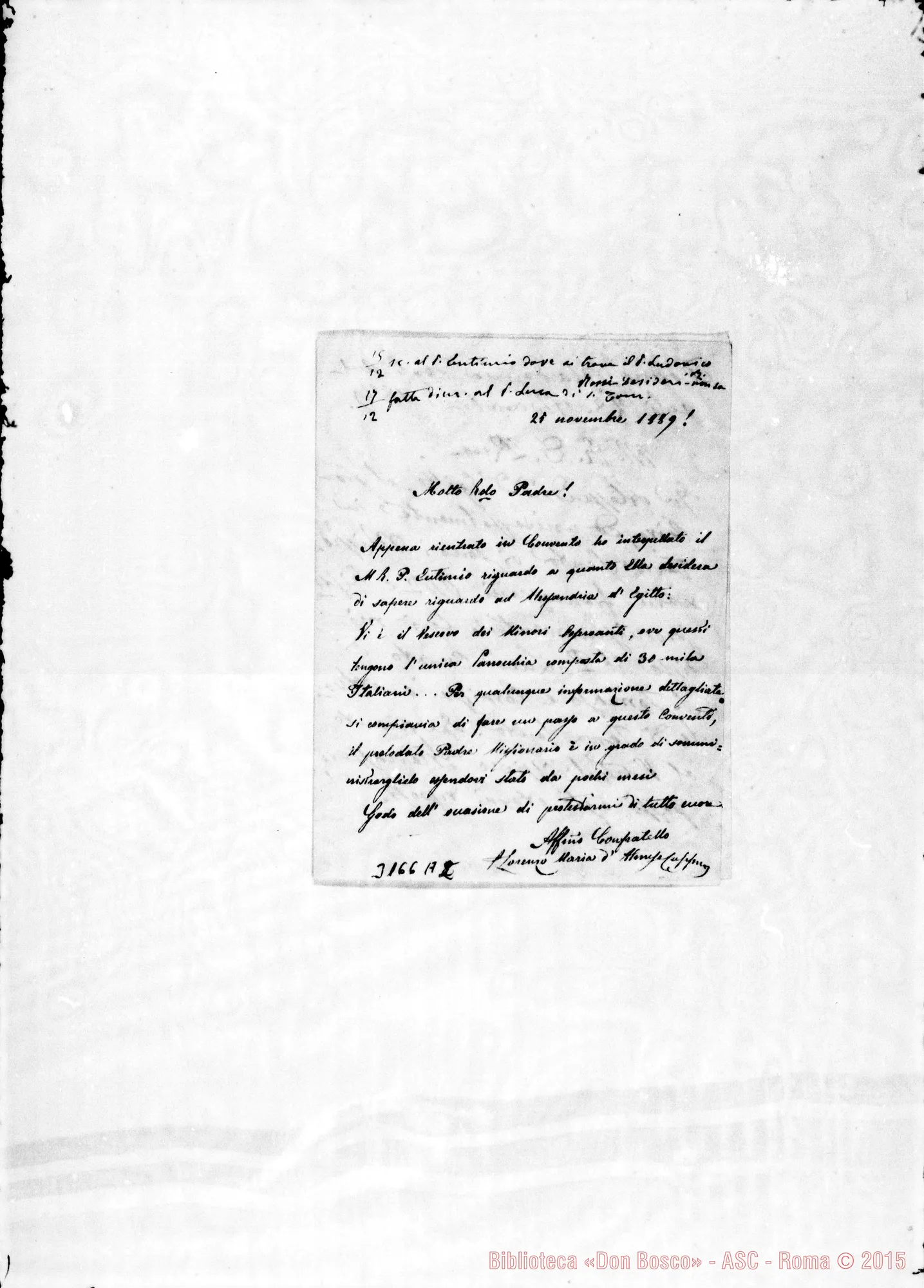 Fotogramma A 2 — P. Lorenzo Maria E Innocenzo Robotti A D. Rua. 1889. Autogr. Rua