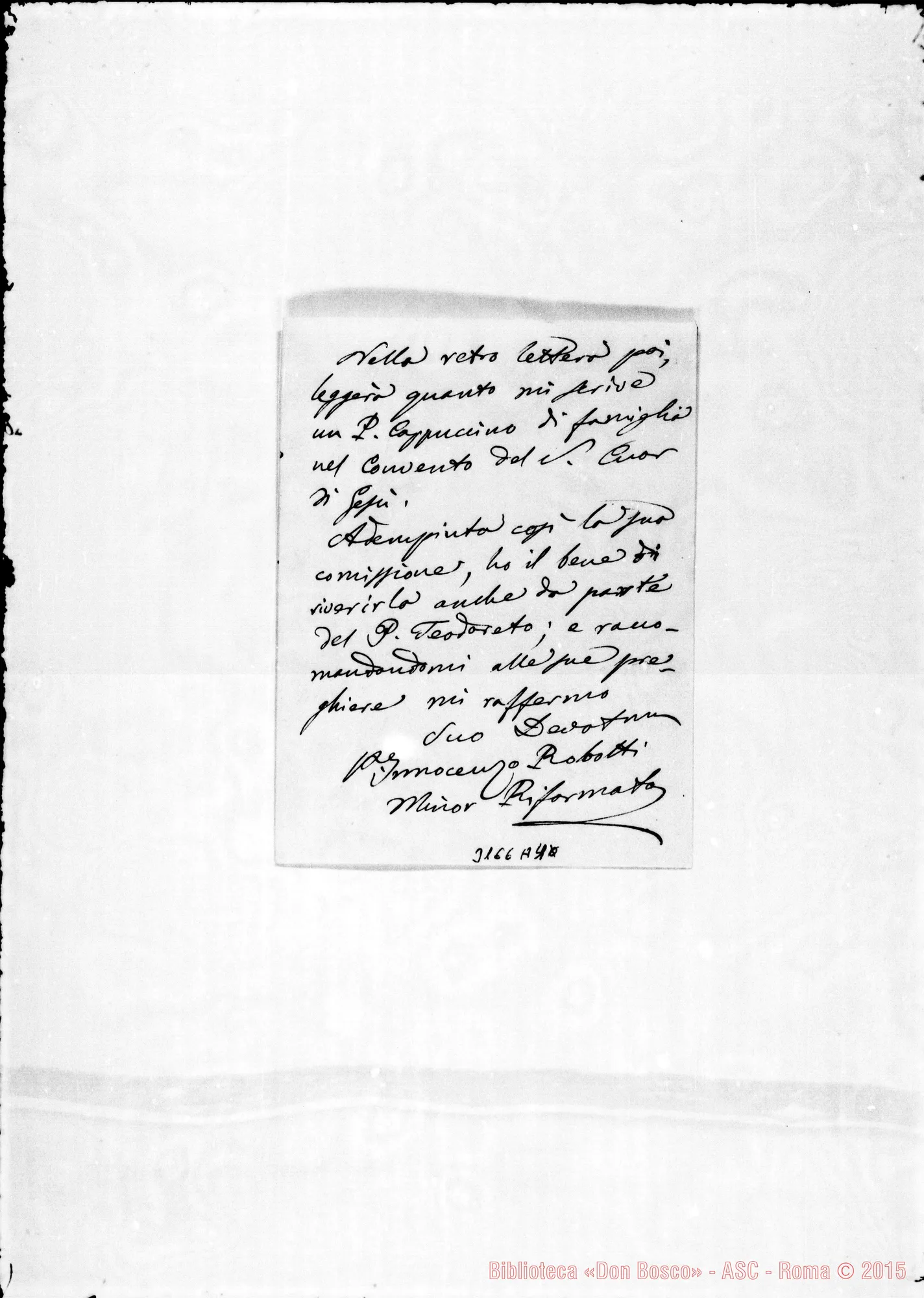 Fotogramma A 4 — P. Lorenzo Maria E Innocenzo Robotti A D. Rua. 1889. Autogr. Rua
