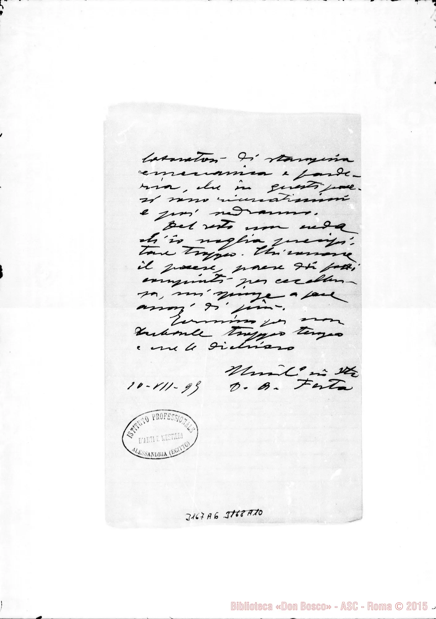 Fotogramma A 6 — D. Angelo Festa - D. Durando. Alessandria d’Egitto, 10-07-1897