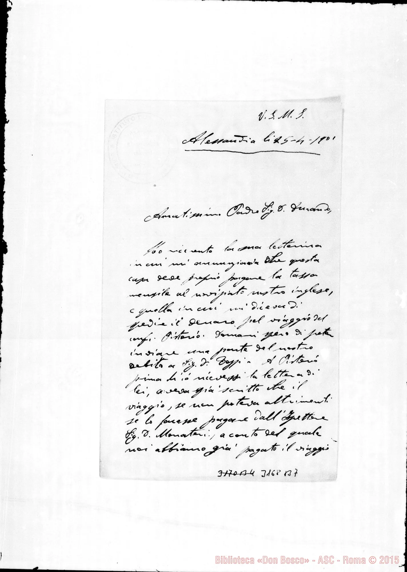 Fotogramma B 7 — D. Cardano Pietro - D. Durando. Alessandria d’Egitto, 25-04-1901